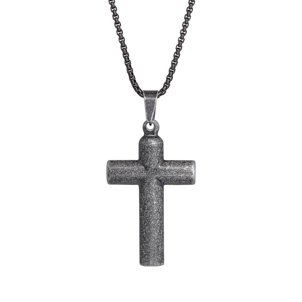 Men's LYNX Antiqued Finish Stainless Steel Cross Pendant Necklace, Size: 24" Product Image