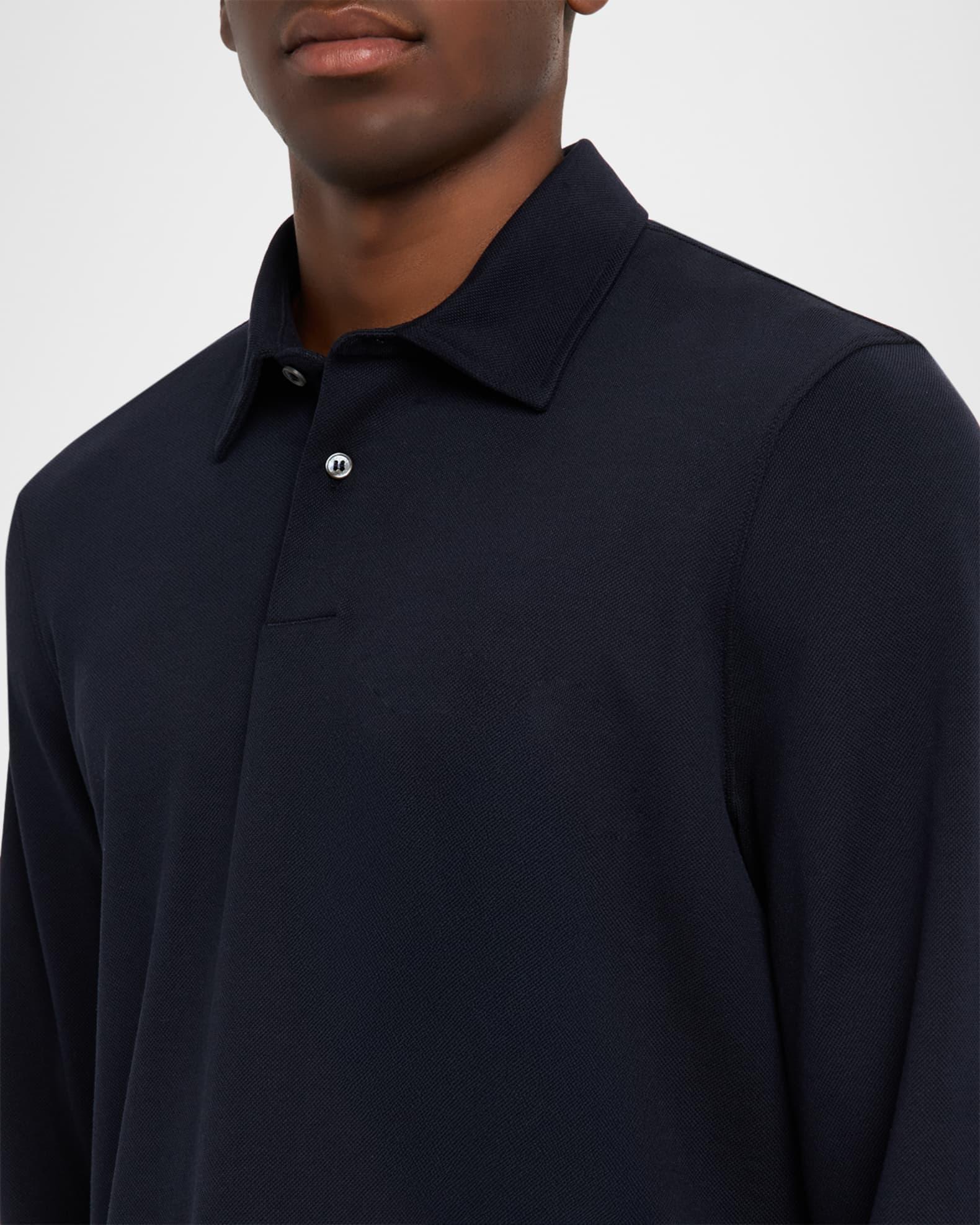 Men's Cotton and Silk Long-Sleeve Polo Shirt Product Image