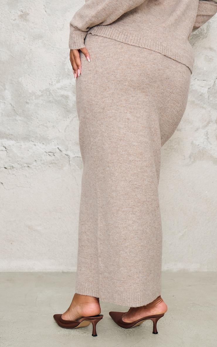 Plus Taupe Melange Soft Knit Maxi Skirt Product Image