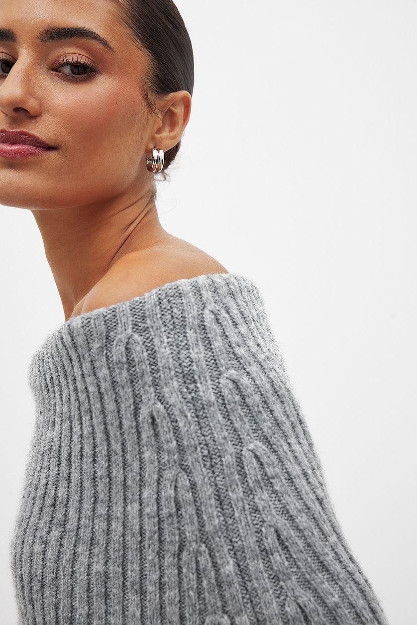 Cable Knitted Off Shoulder Sweater Product Image