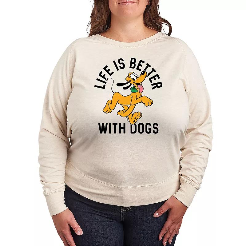 Disneys Pluto Plus Size Life Is Better With Dogs French Terry Long Sleeve Tee, Womens Product Image
