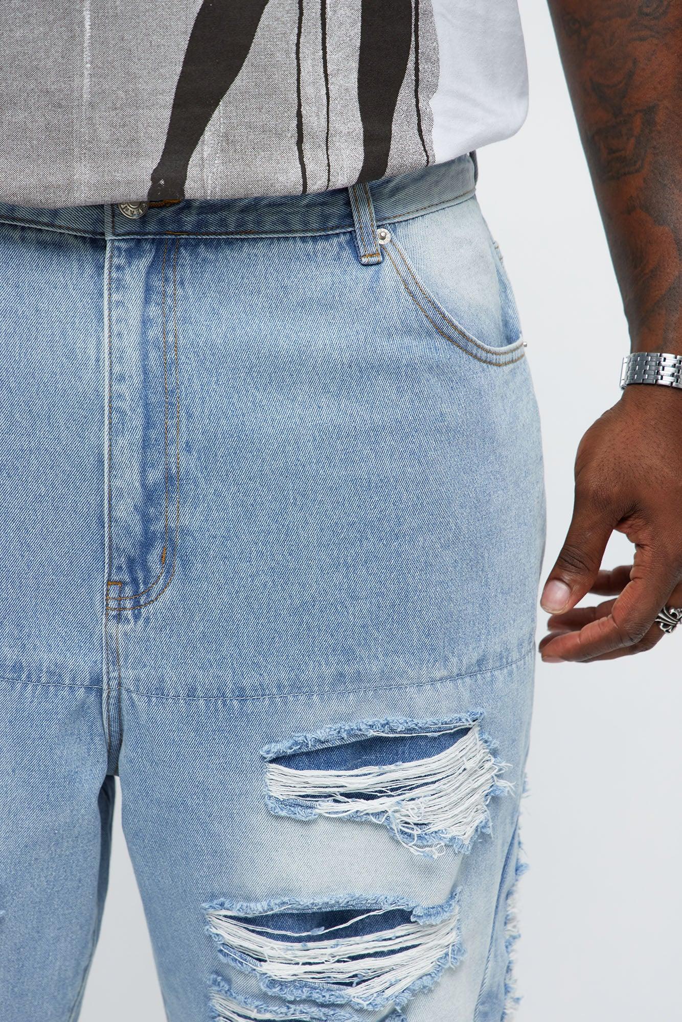Baggy Busy In These Streets Destroyed Jeans - Light Blue Wash Male Product Image