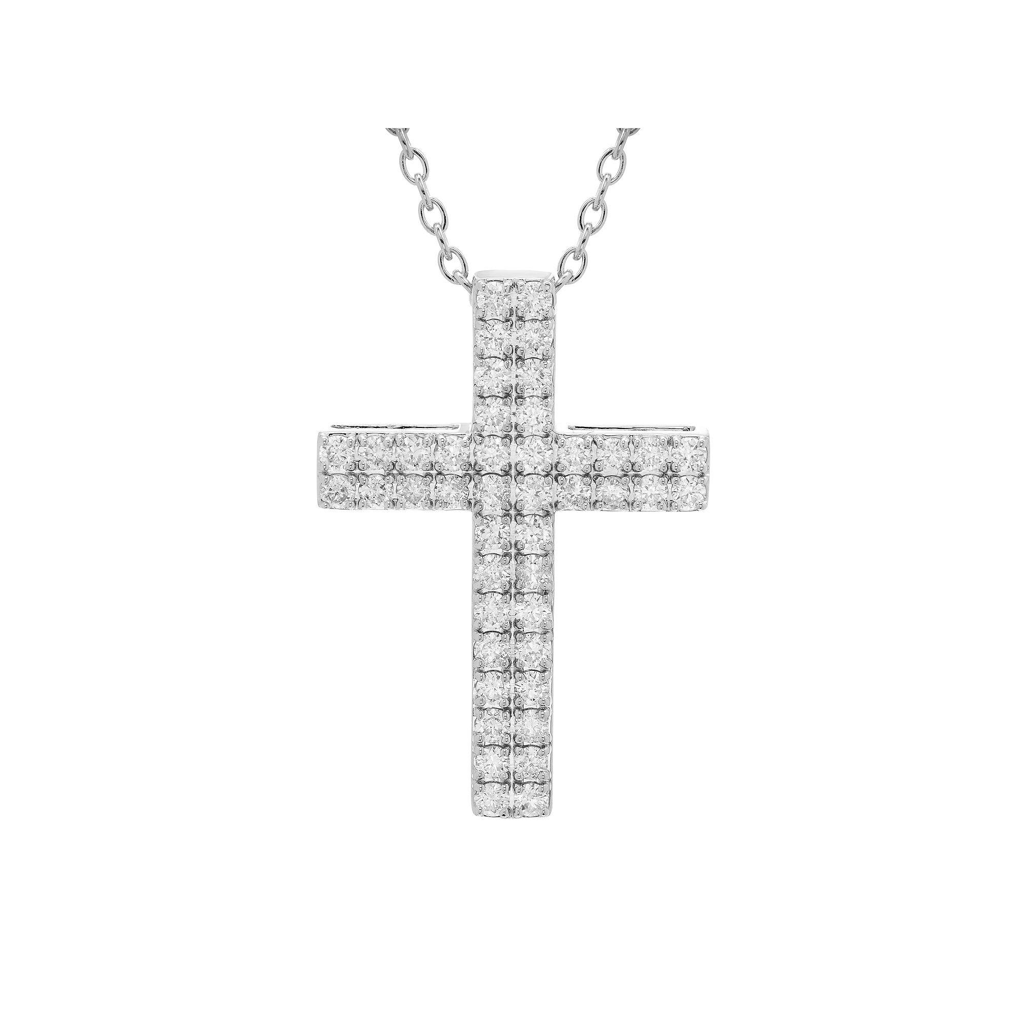 The Regal Collection 14k Gold 1 Carat T.W. Certified Diamond Double-Row Cross Pendant, Womens 14k White Gold Product Image