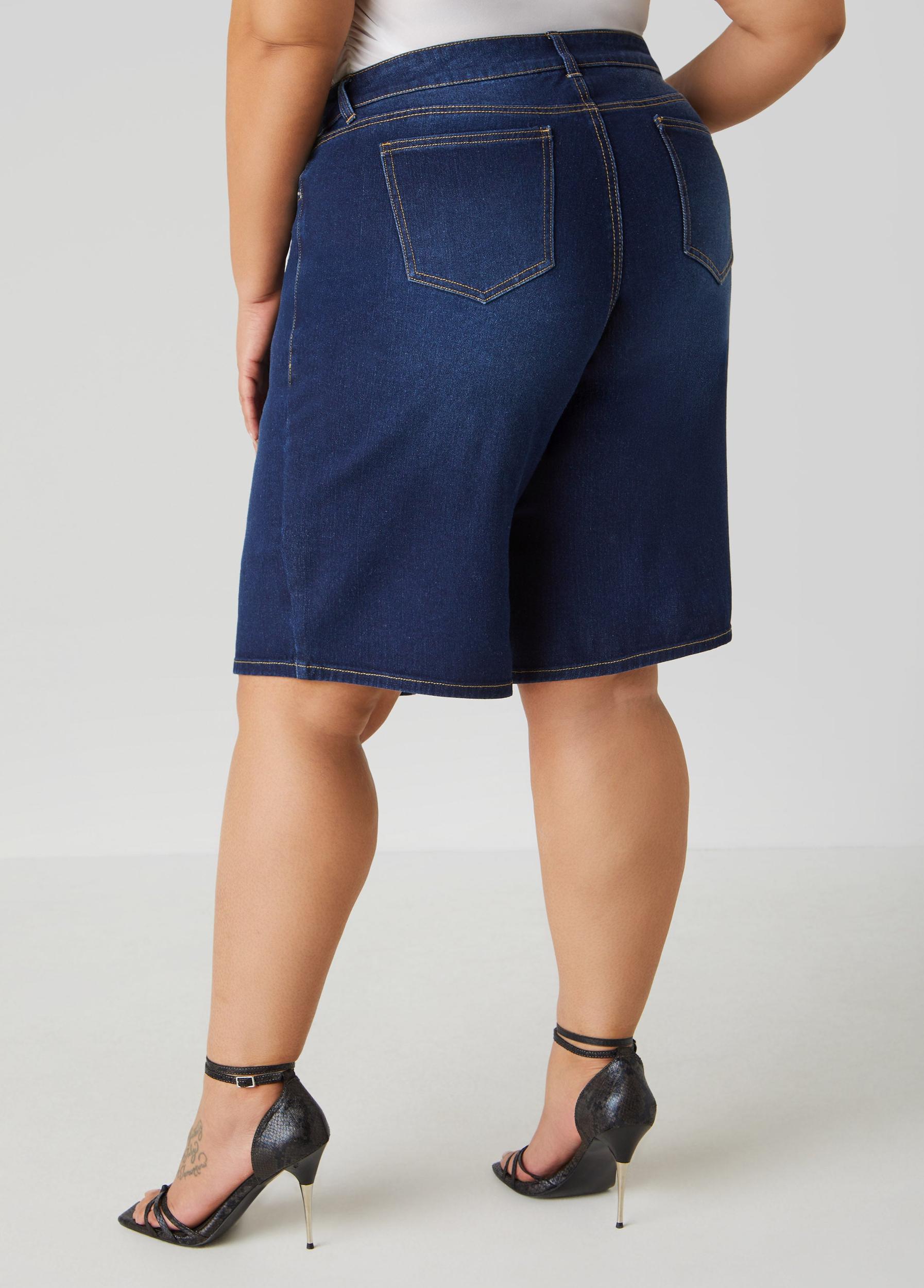 Mid Rise Denim Bermuda Shorts Product Image