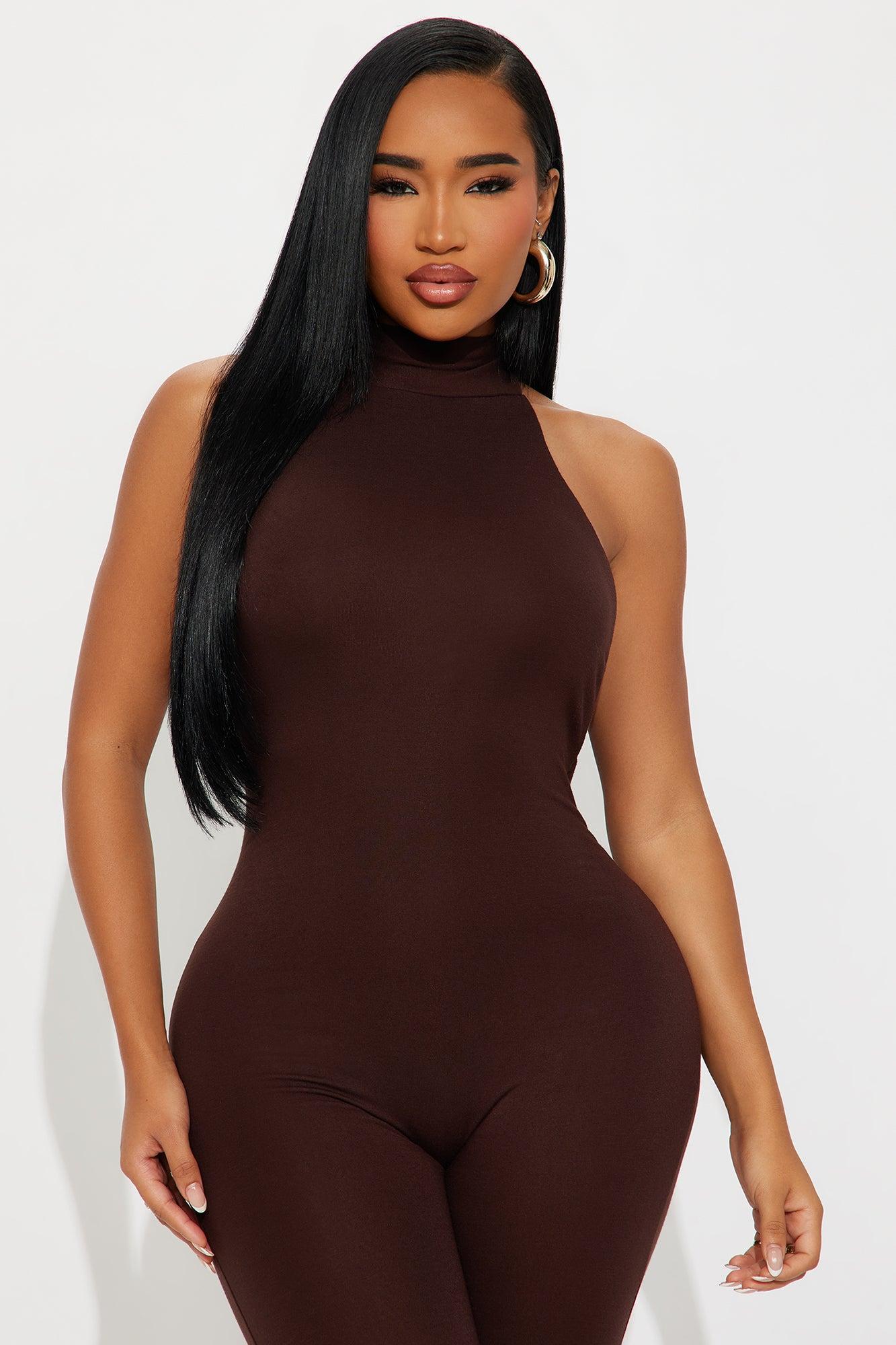 Cleo Double Lined Halter Jumpsuit - Chocolate Female Product Image