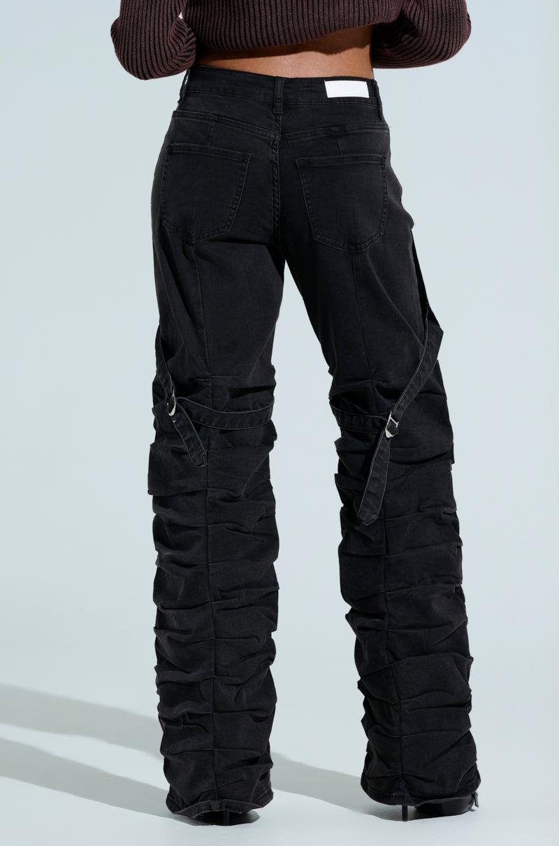 GOING CRAZY BLACK DENIM PANT WITH BUCKLE Product Image