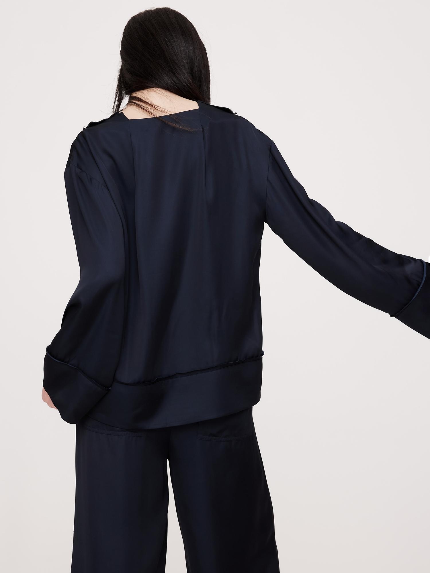 Relaxed Satin V-Neck Top Product Image