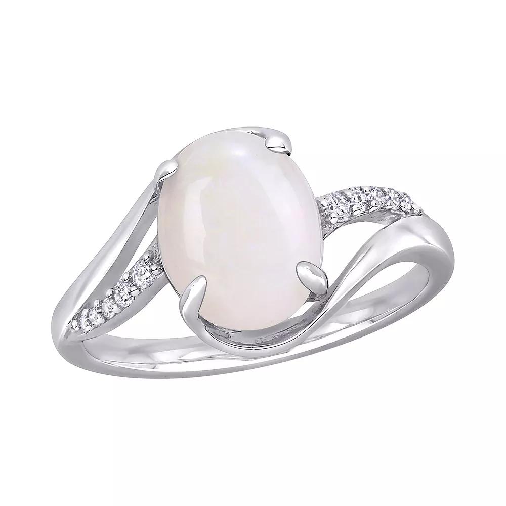 Stella Grace Sterling Silver 1/10 Carat T.W Diamond & White Opal Fashion Ring, Women's,  Product Image