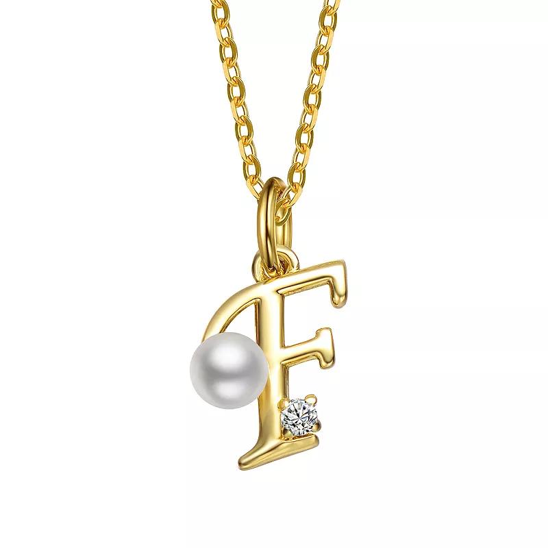 14k Gold Plated Simulated Pearl Initial Pendant Necklace, Womens Product Image
