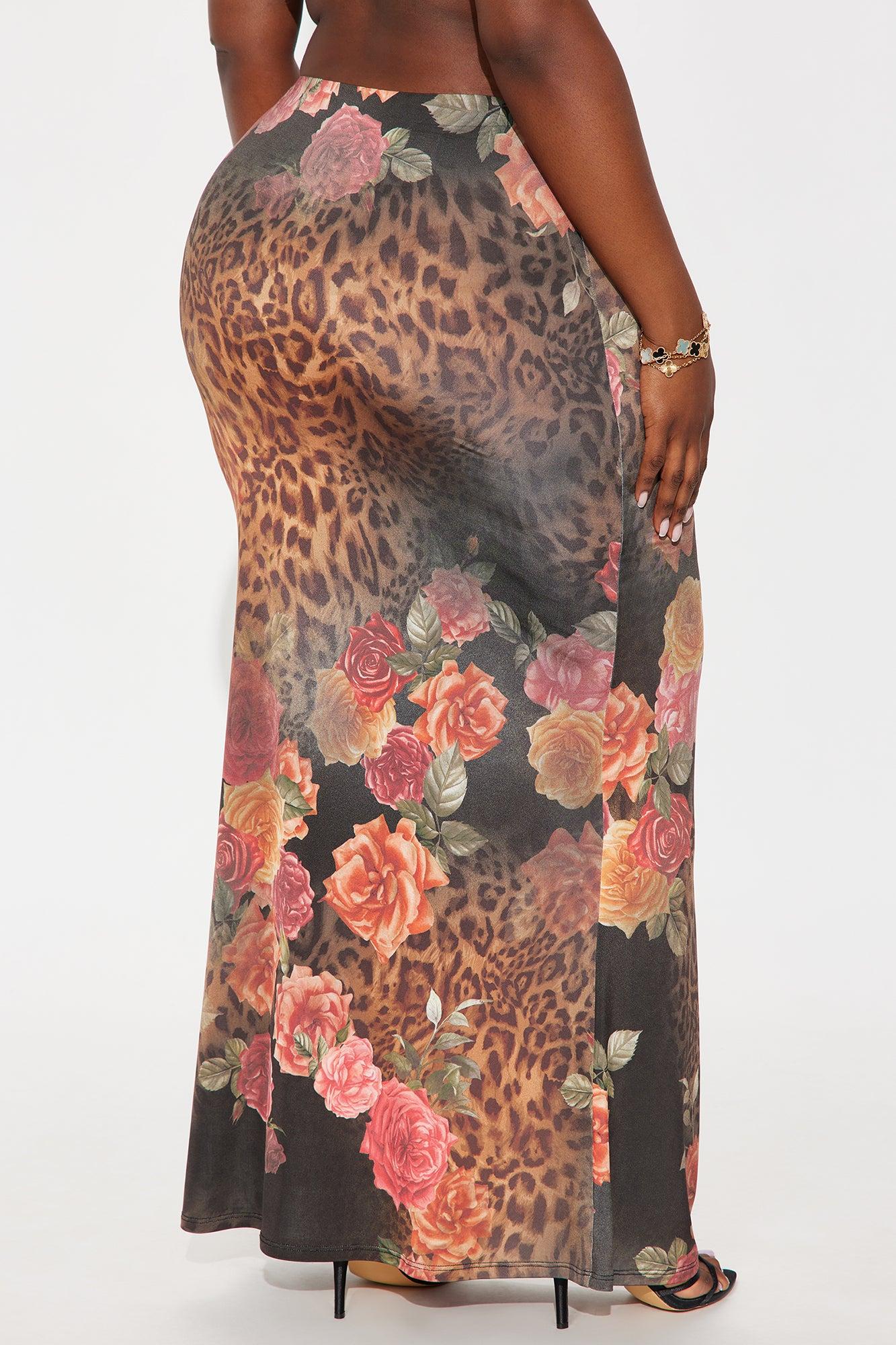 Stuck On You Leopard Floral Maxi Skirt - Brown/combo Female Product Image