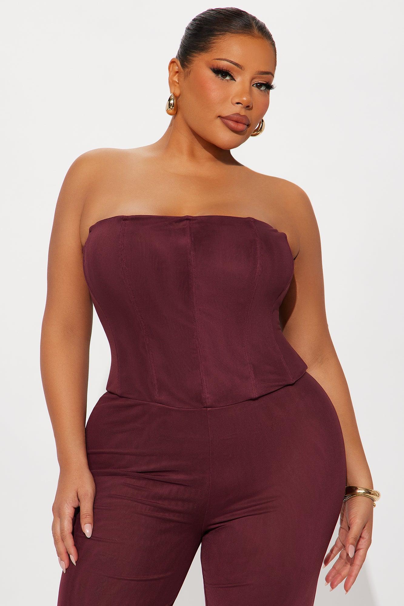 Martina Mesh Double Lined Straight Leg Jumpsuit - Burgundy Female Product Image