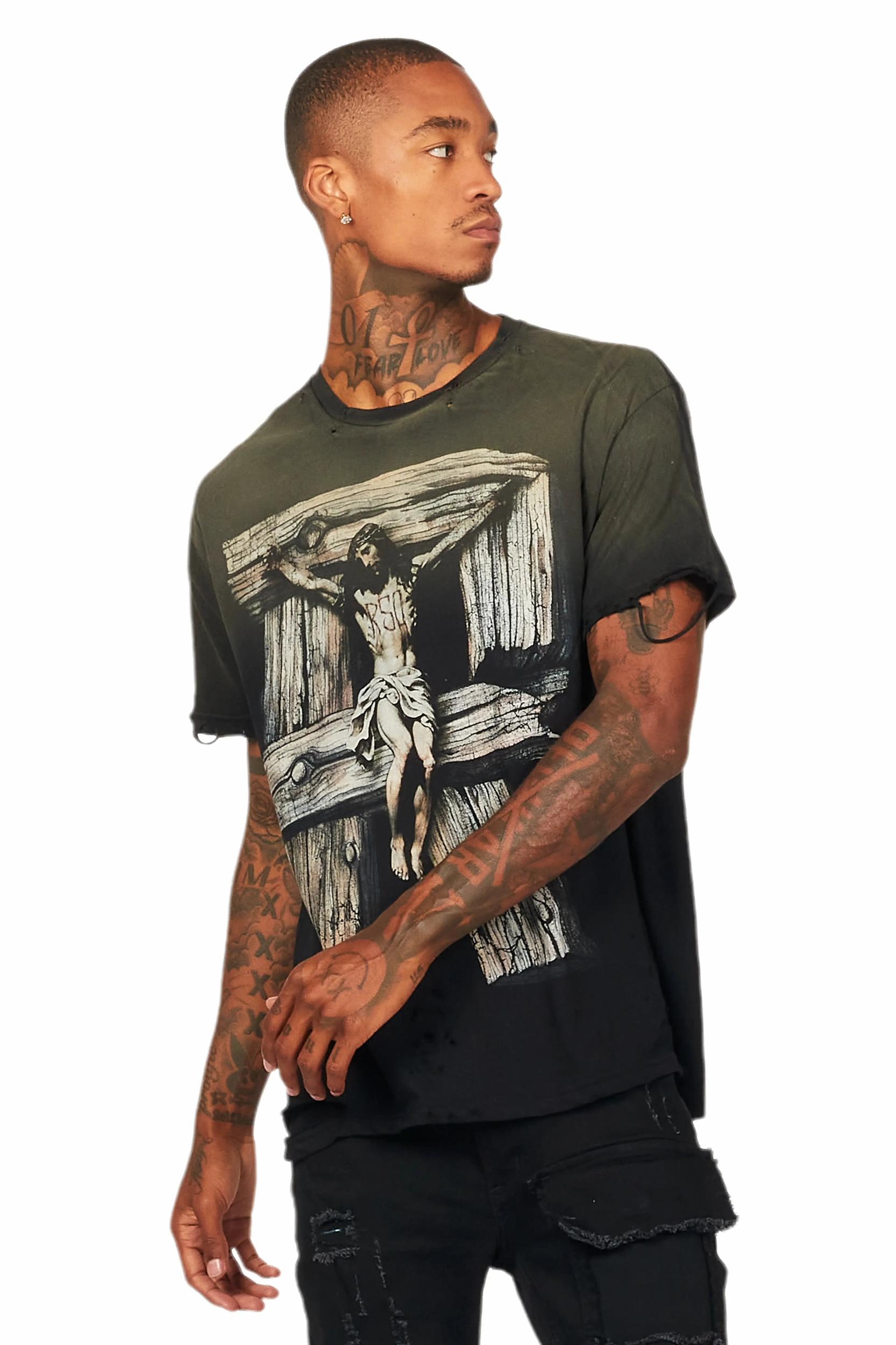Panos Black Graphic Oversized T-Shirt Male Product Image