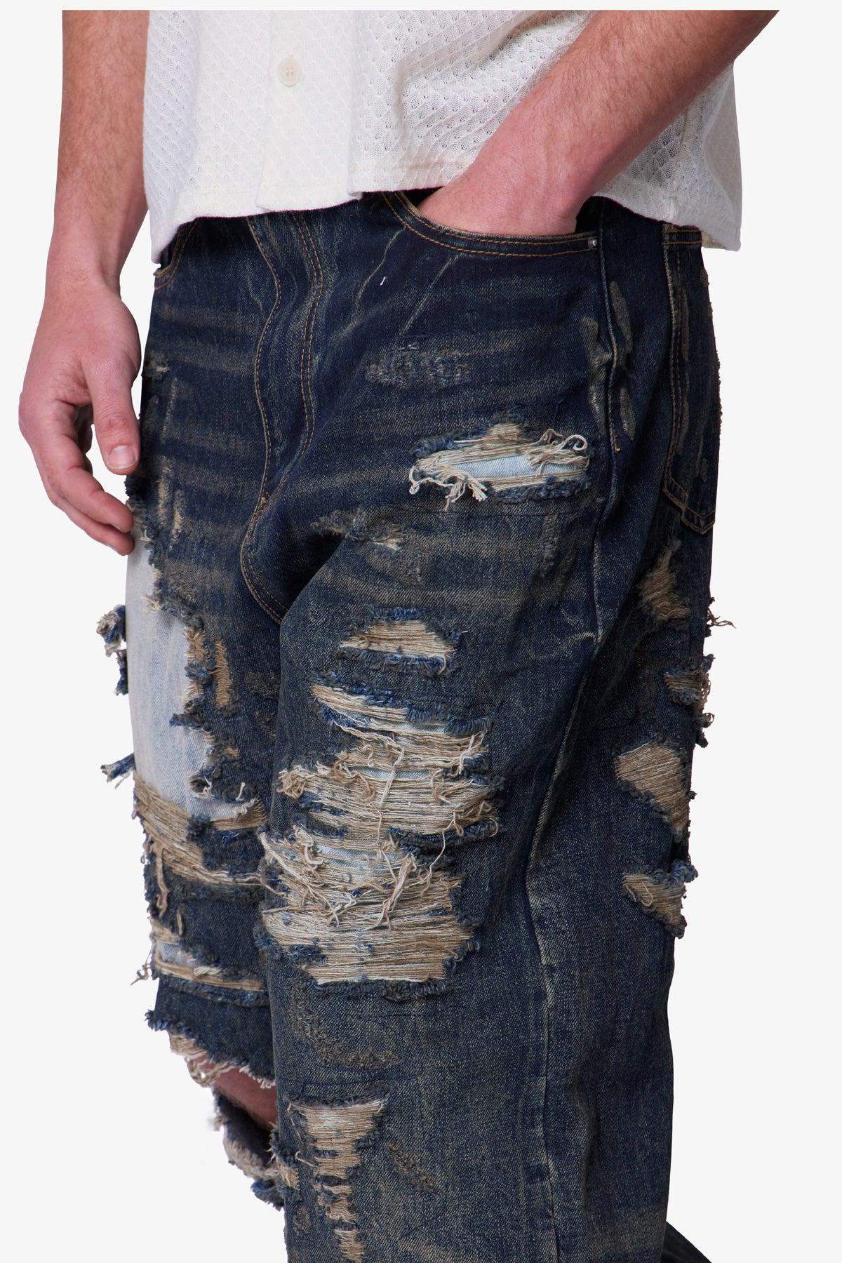 Ultra Baggy Gashed Denim - Blue Product Image