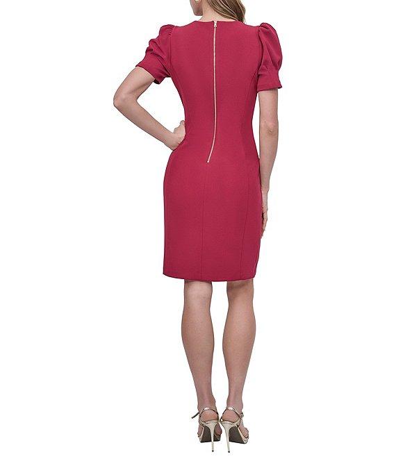 DKNY by Donna Karan Crepe Round Neck Short Puff Sleeve Dress Product Image