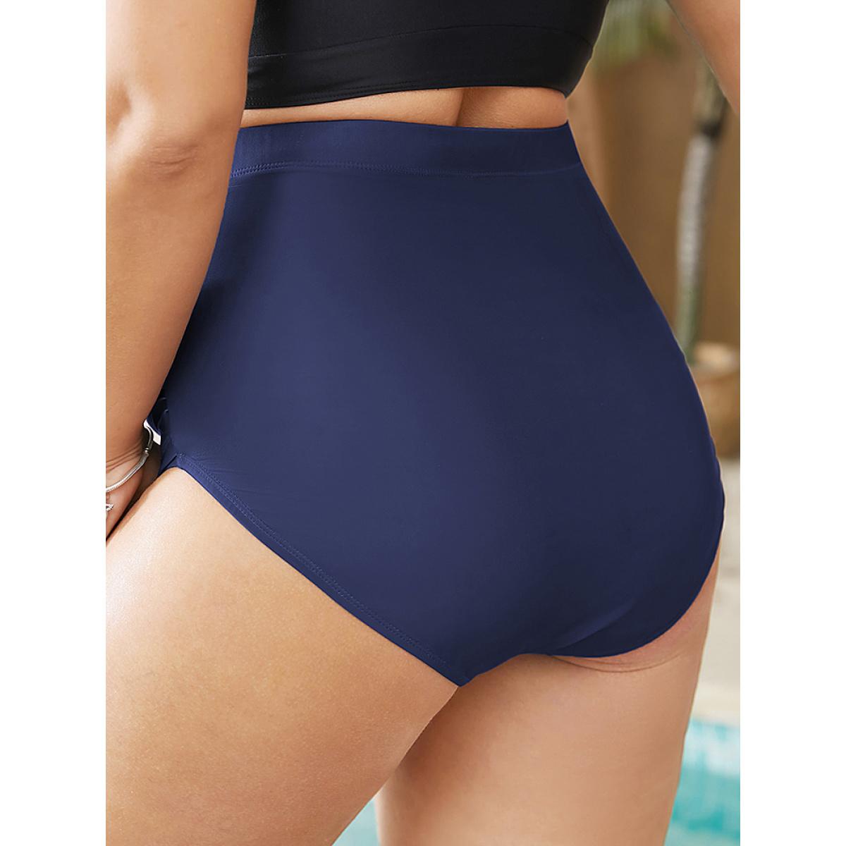 Plus Size Ruched High Waist Bikini Bottom Women's Swimwear Indigo Vacation Plain High stretch Bodycon High Rise Curve Swim Bottoms BloomChic 18-20/2X Product Image