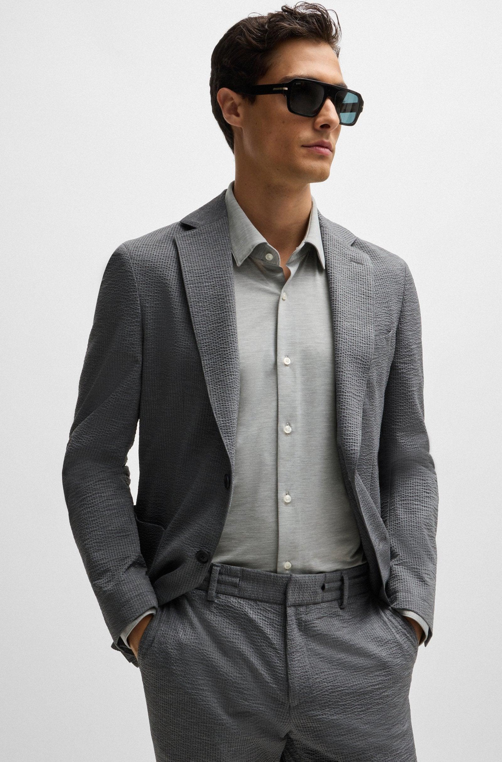 Boss SLIM-FIT SHIRT IN MELANGE PERFORMANCE-STRETCH JERSEY Product Image