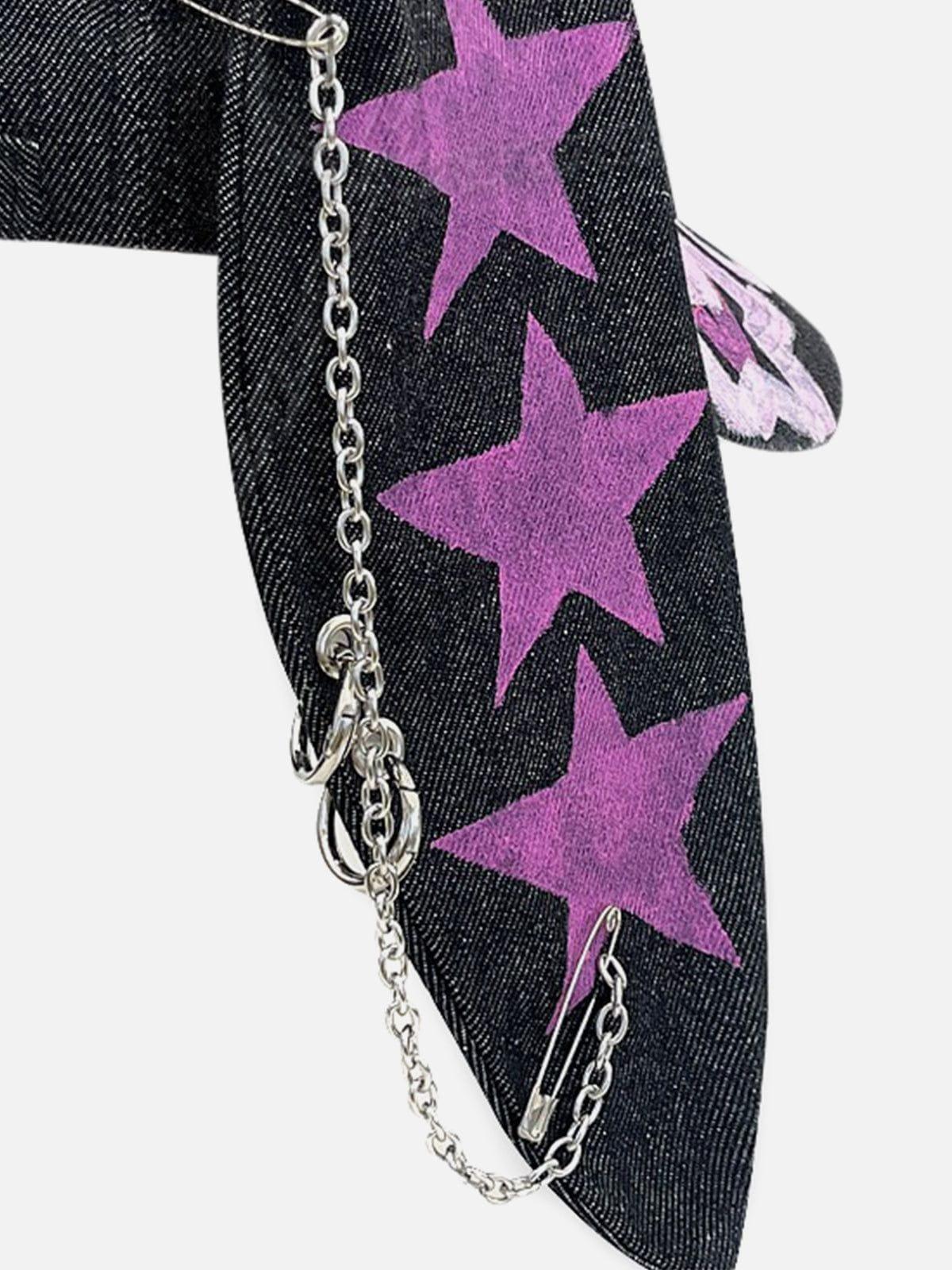 Star Graphic Washed Distressed Denim Cap Product Image