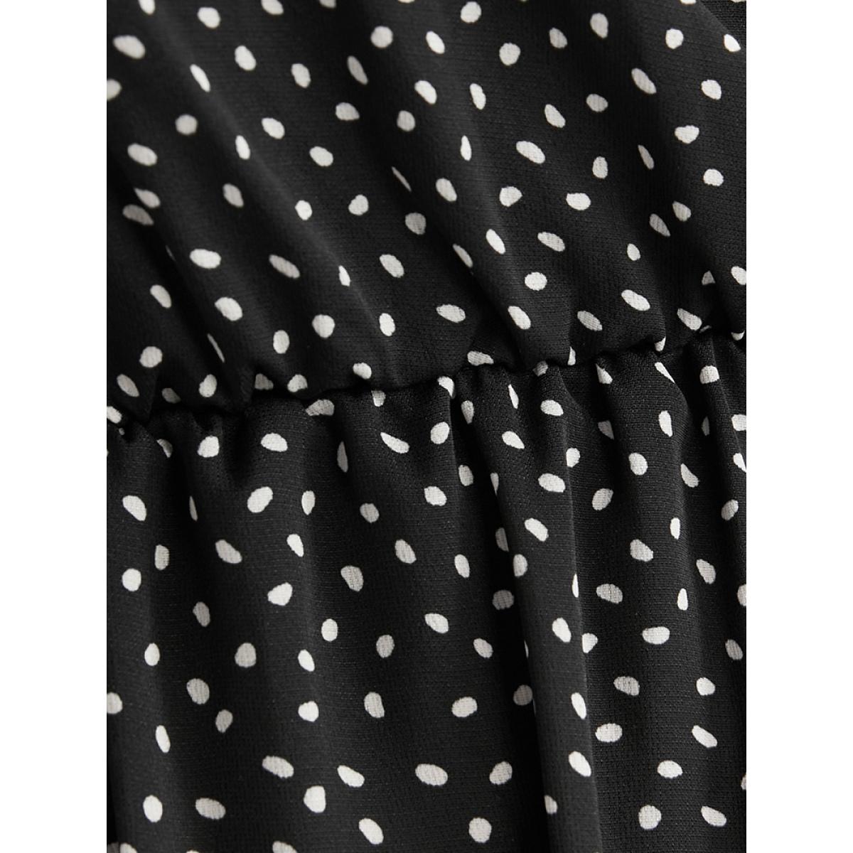 Plus Size Polka Dot Pocket Wrap Ruffles Tiered Dress Without Belt Black Women Elegant Elastic Waist V-neck Long Sleeve Curvy Long Dress BloomChic 12/L Product Image