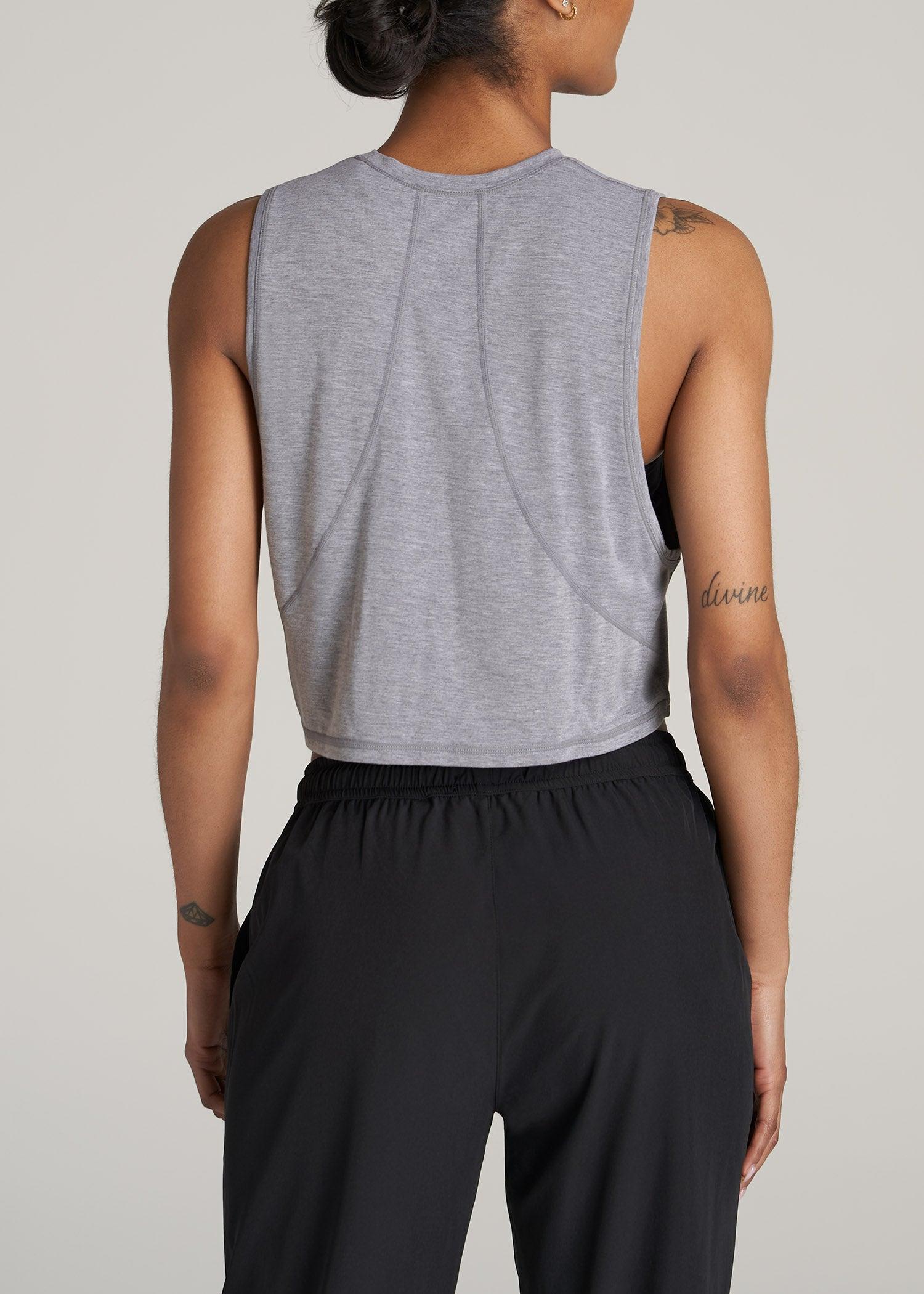Athletic Cropped Muscle Tank Top for Tall Women in Grey Mix Female Product Image