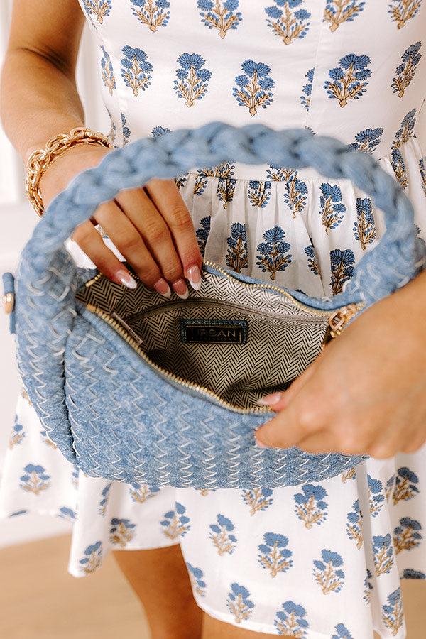 Laken Faux Leather Woven Crossbody in Denim Product Image