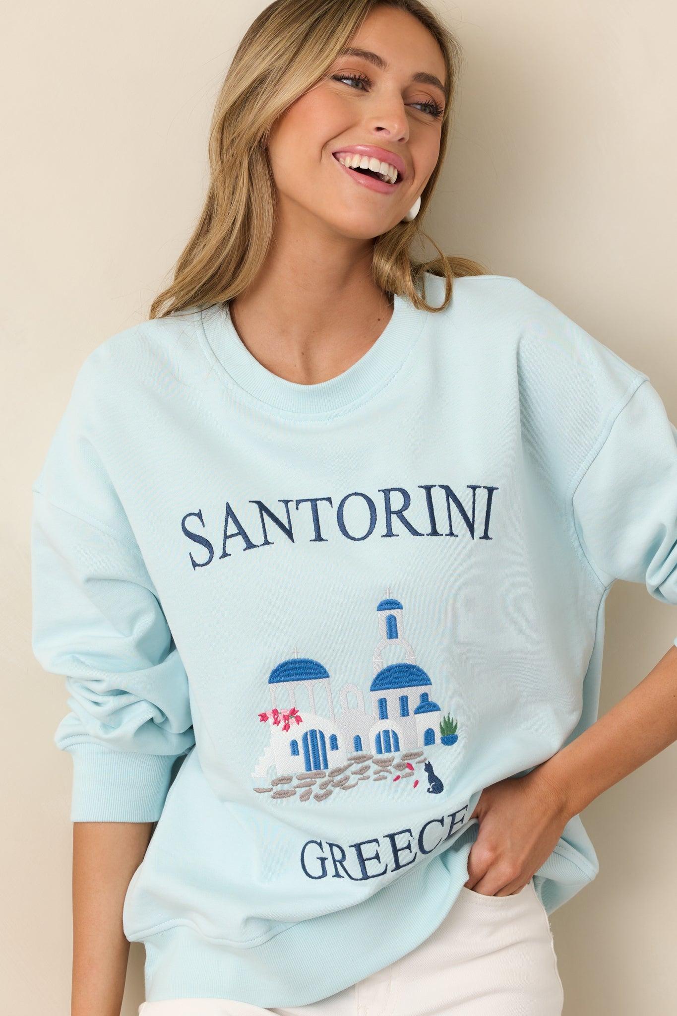 Santorini Dreaming Light Blue Crew Neck Sweatshirt Product Image