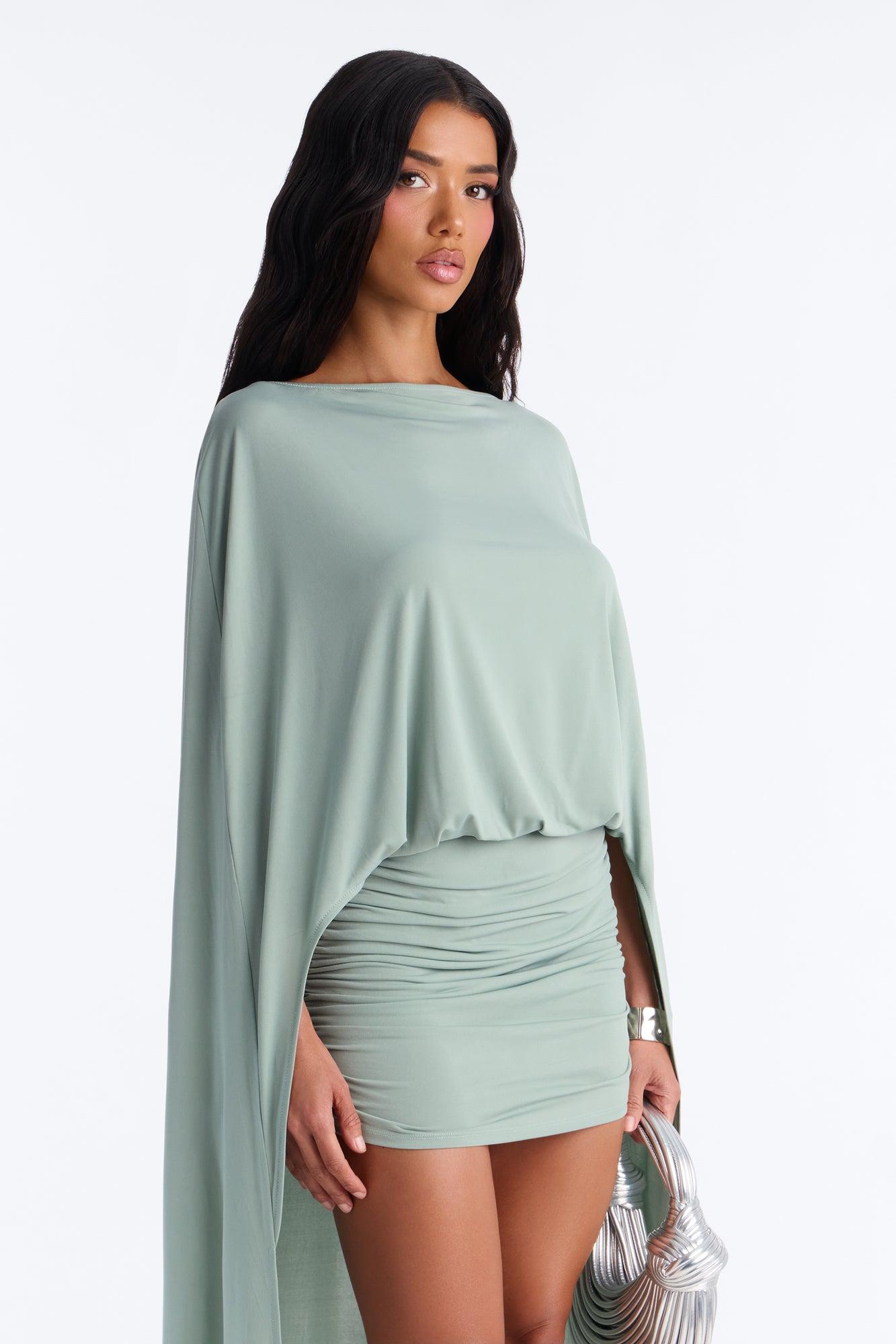 Zadie Babe Cape Mini Dress - Sage Female Product Image