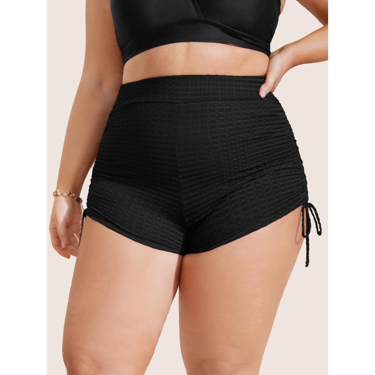 Plus Size Plain Gathered Tie Knot High Rise Swim Bottom Women's Swimwear Black Beach Tie knot High stretch Skinny High Rise Curve Swim Bottoms BloomChic 26/4X Product Image