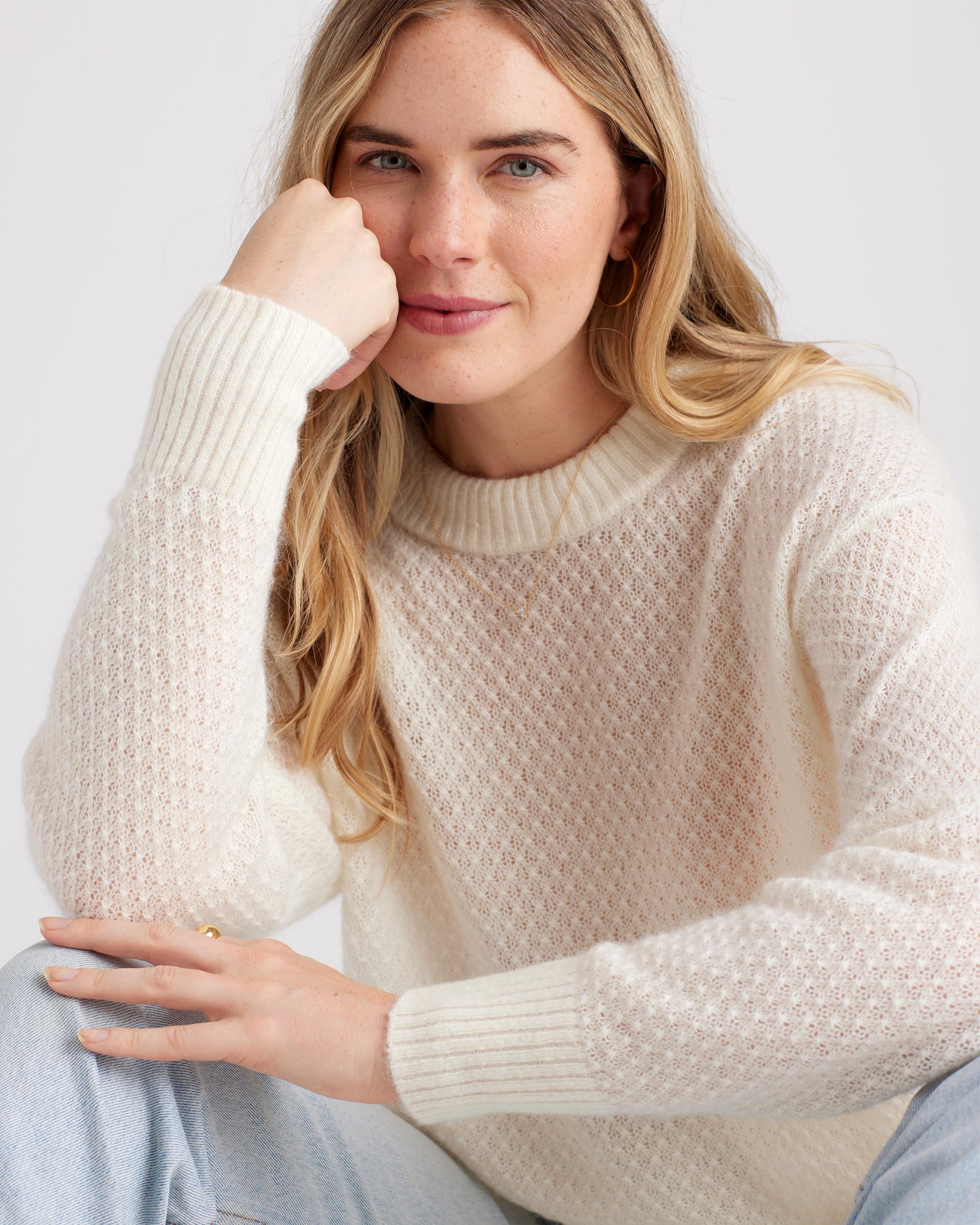 Quince | Women's Baby Alpaca-Wool Diamond Stitch Crew Neck Alpaca Sweater Product Image