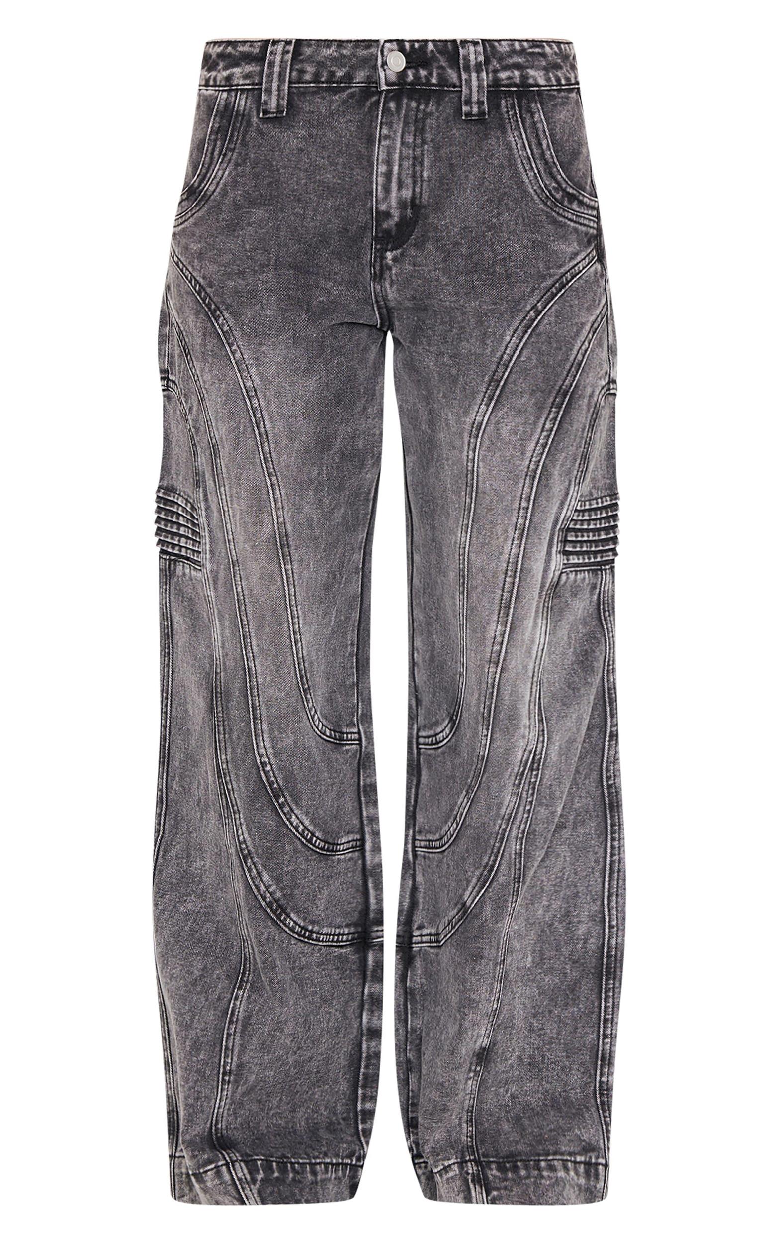 Grey Panel Seam Detail Wide Leg Jeans Product Image