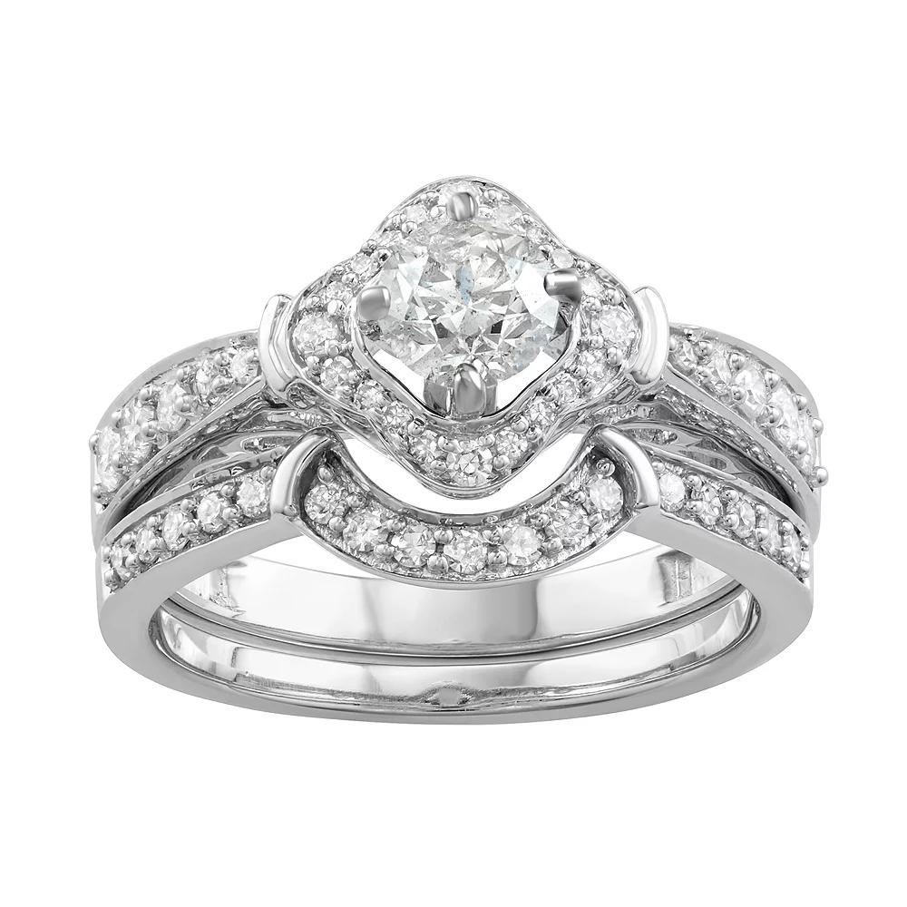 14k White Gold 1 Carat T.W. Diamond Engagement Ring Set, Women's, Size: 5, 14k Whgold Product Image