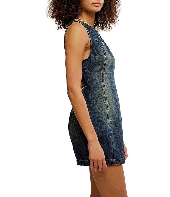 Free People We The Free Atlas Denim Boat Neck Sleeveless Back Cut-Out Mini Dress Product Image