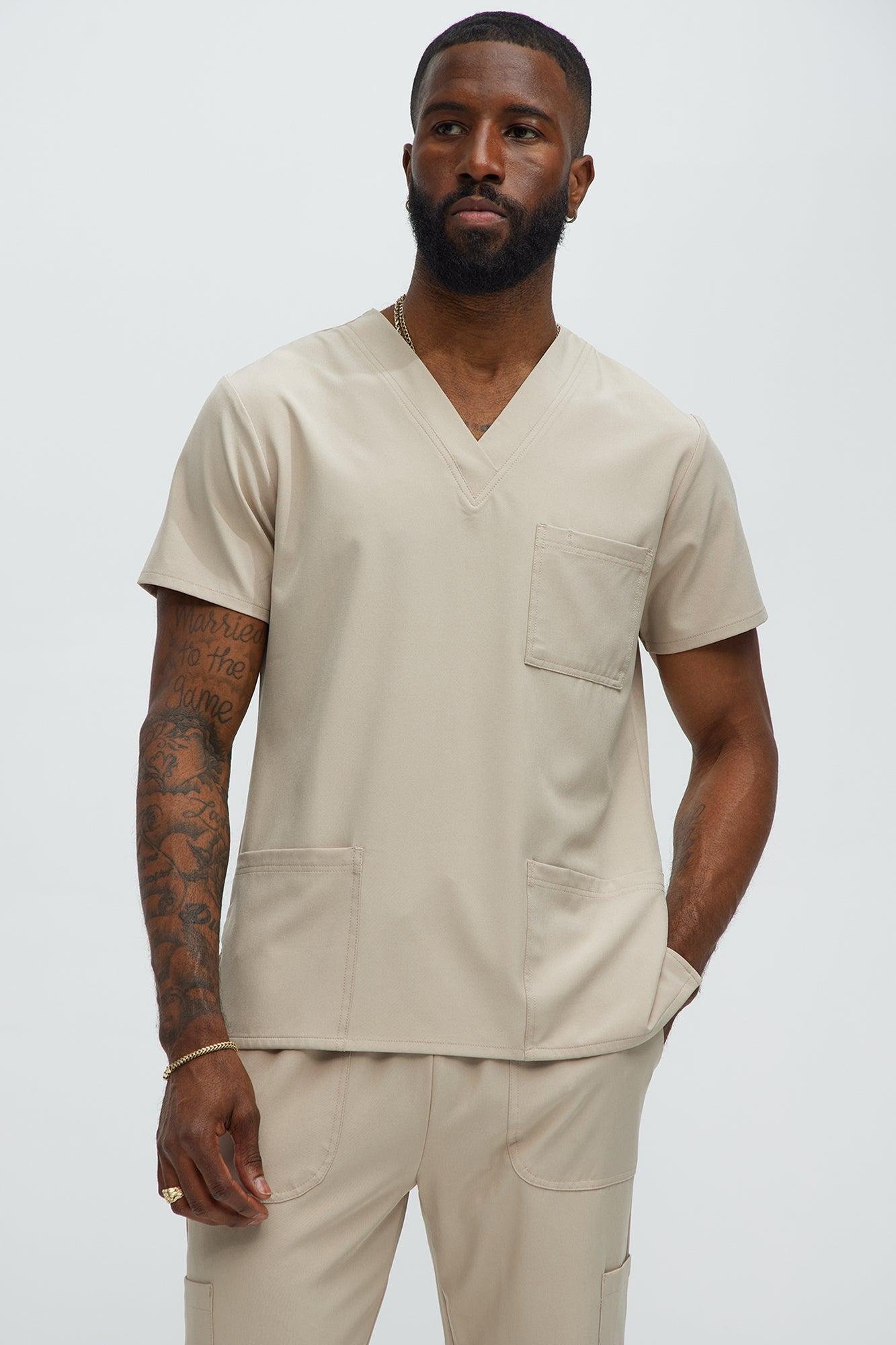 Mens Essential 4 Way Stretch Scrub Uniform Jogger Set - Khaki Product Image