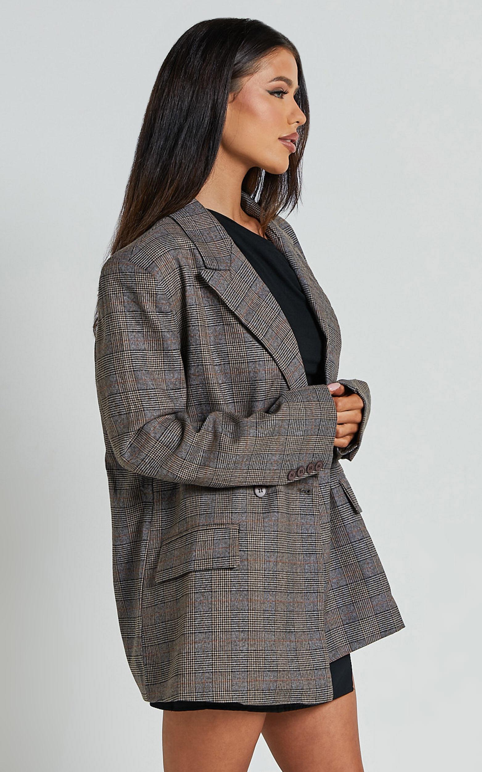 Danie Blazer - Oversized Double Breasted Blazer in Brown Check Product Image