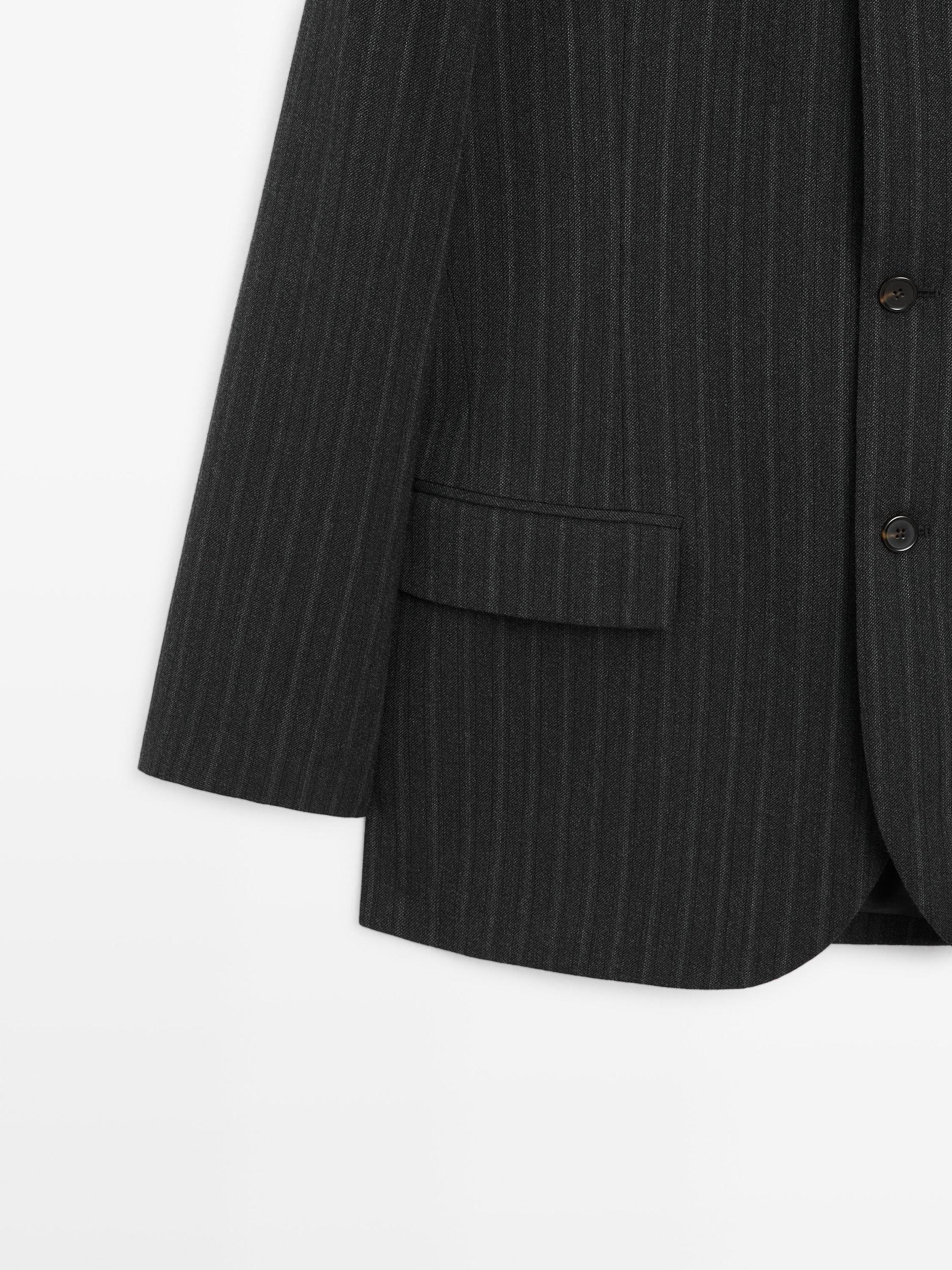 100% wool striped blazer with collar detail Product Image