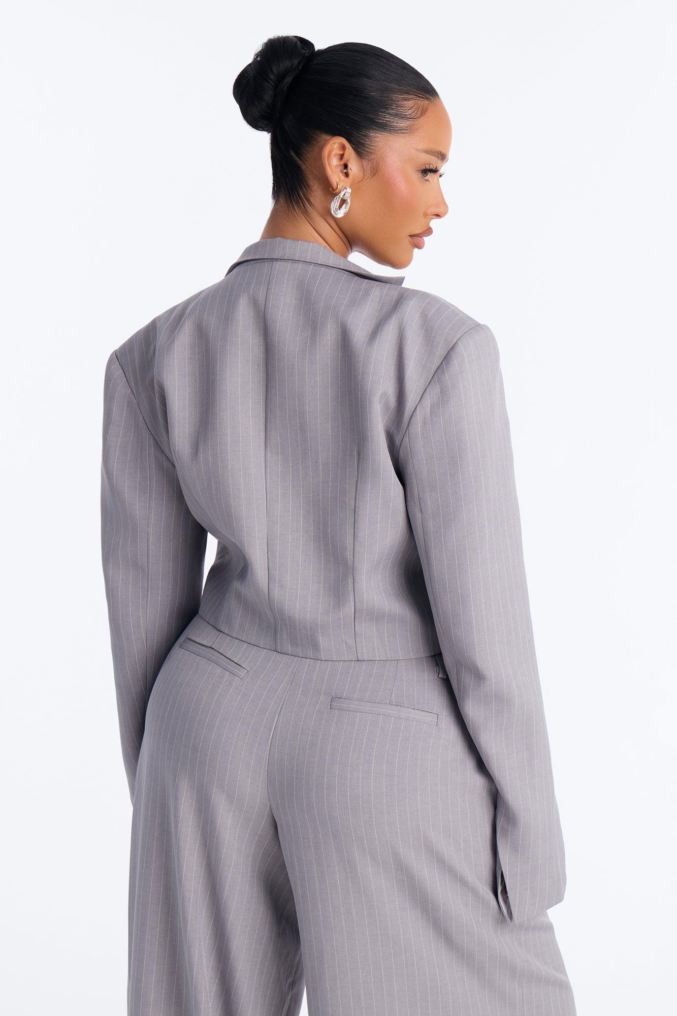 Ahmeira Cropped Pinstripe Blazer - Grey/combo Female Product Image