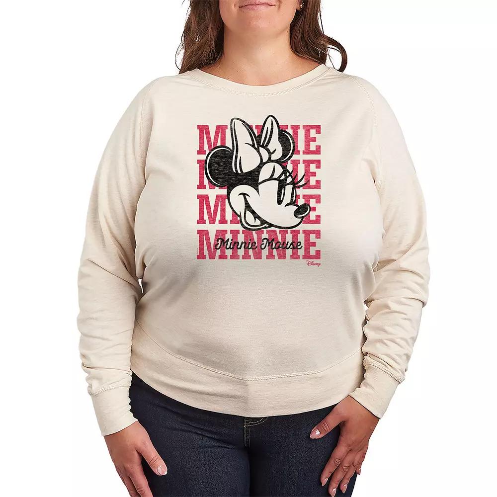 Disney's Minnie Mouse Plus Size Repeated French Terry Long Sleeve Tee, Women's, Size: 2XL, Beigh Green Product Image