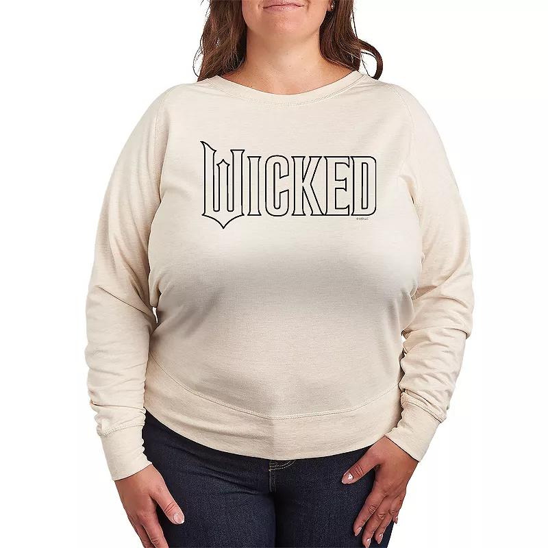 Plus Size Wicked Outline Logo French Terry Long Sleeve Tee, Womens Brown Product Image