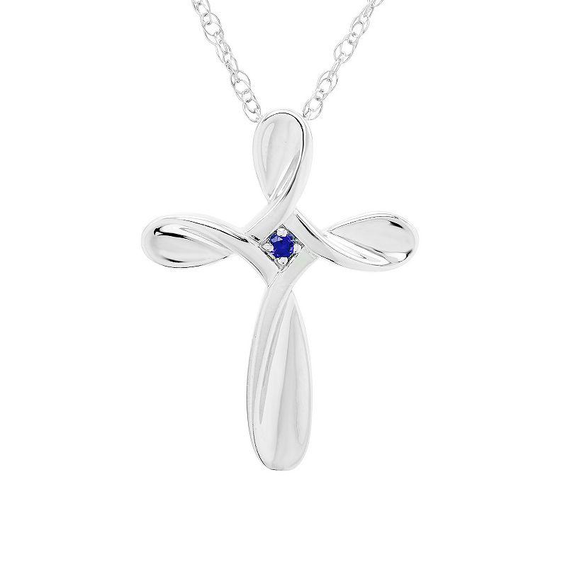 Boston Bay Diamonds Sterling Silver Lab-Created Blue Sapphire Cross Pendant Necklace, Womens Product Image