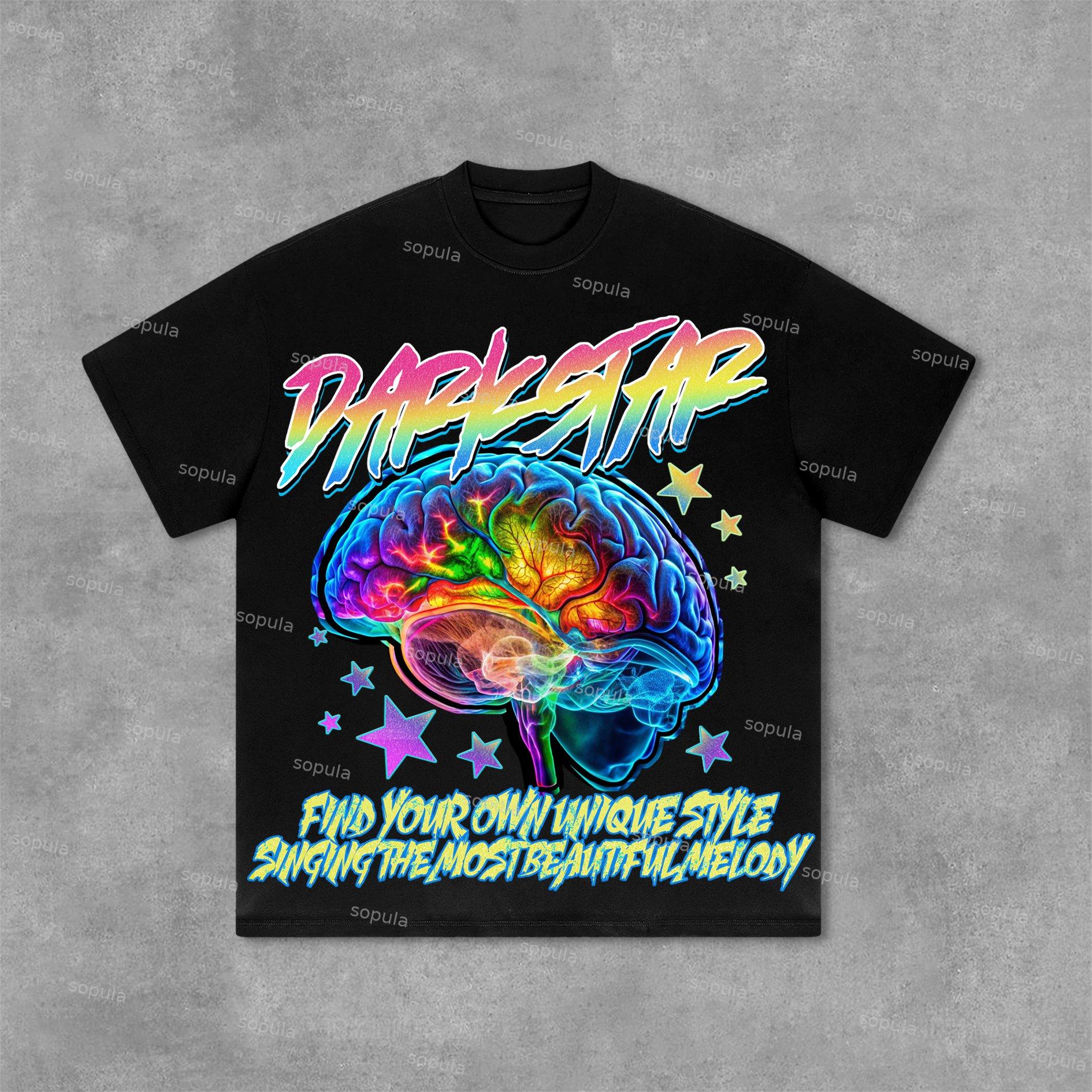 Sopula Darkstar Fun Color Brain Graphic Print Cotton T-Shirt Product Image