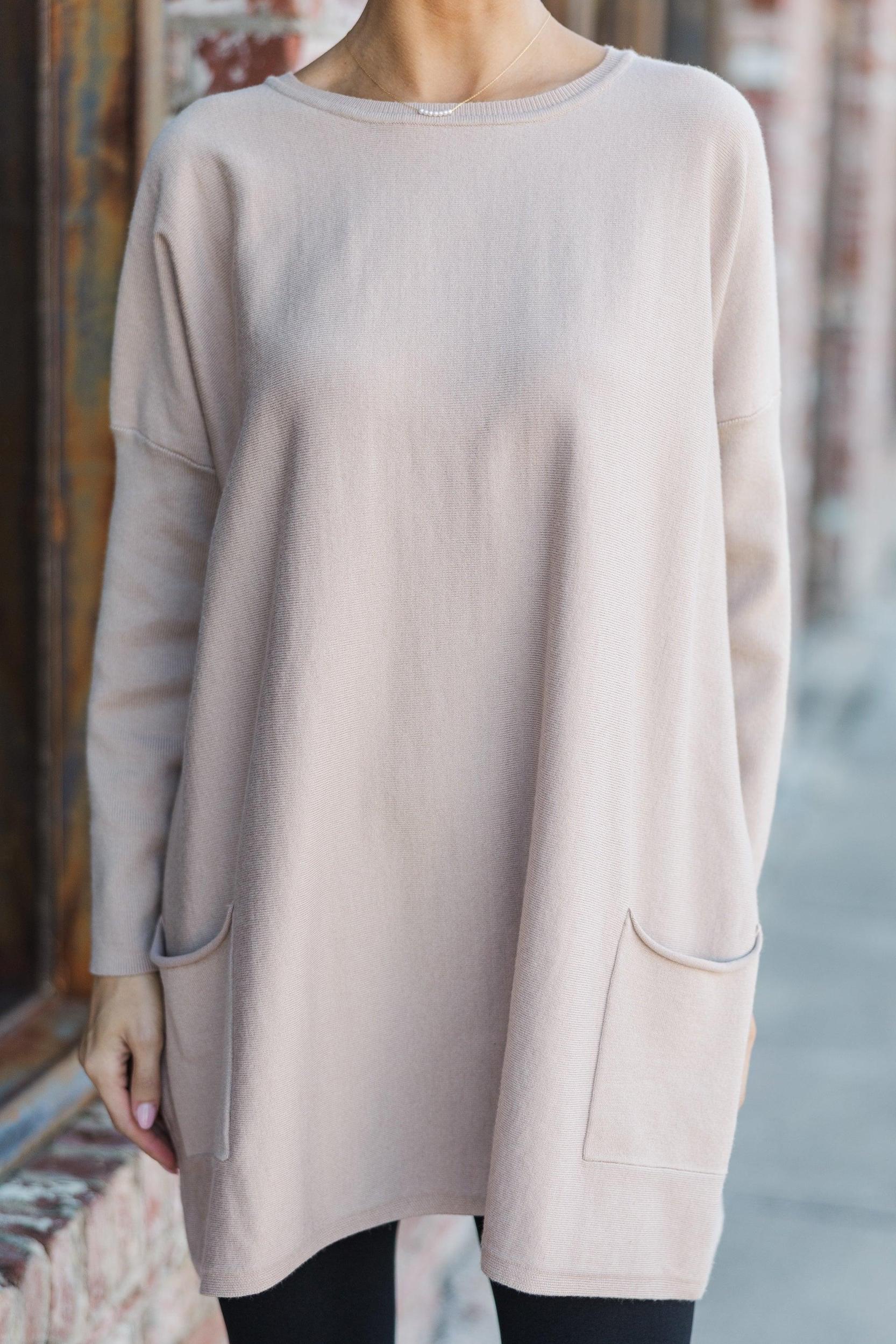 Loving My Life Taupe Brown Pocket Tunic Female Product Image