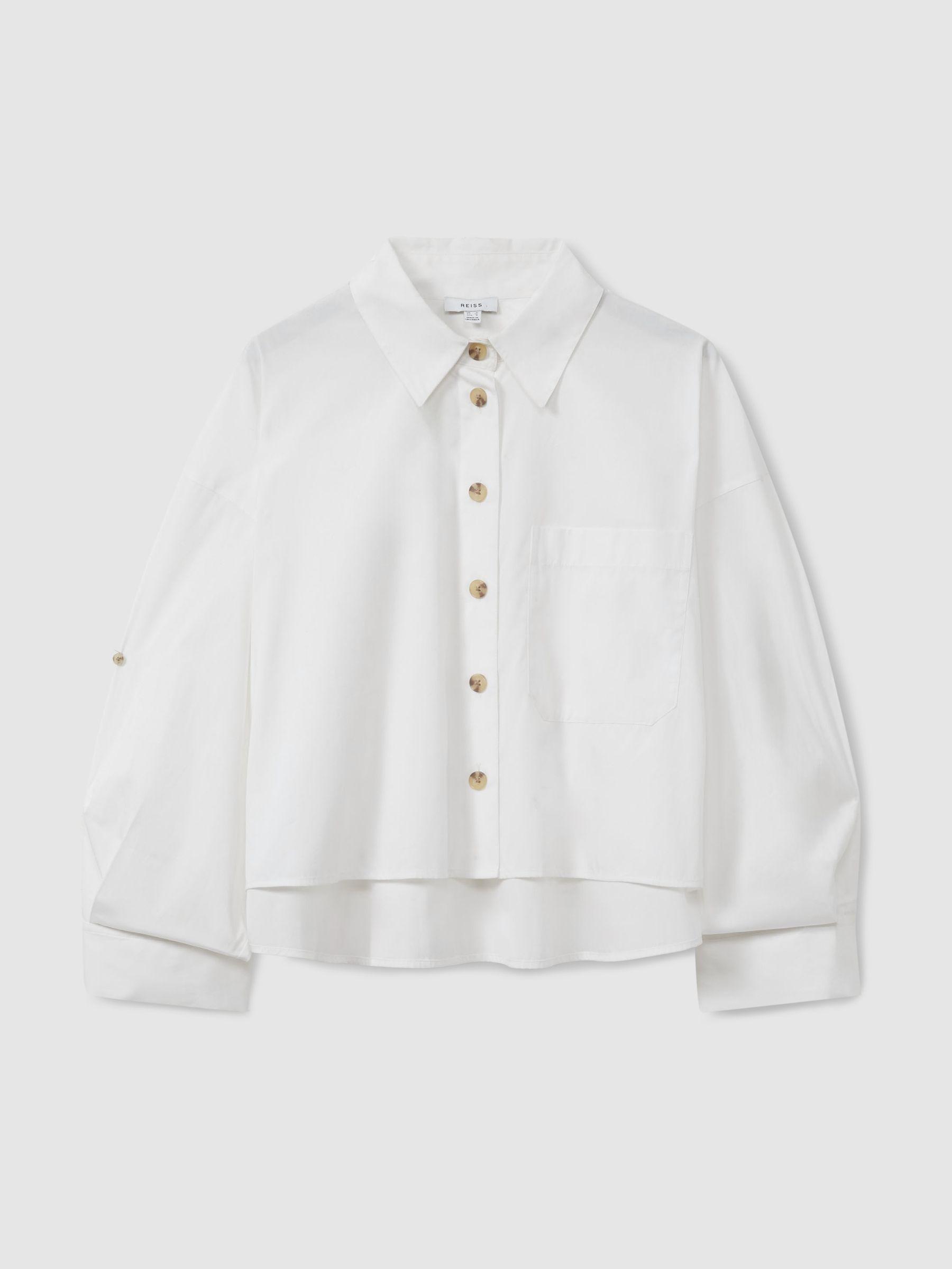Cropped Cotton Shirt in White Product Image