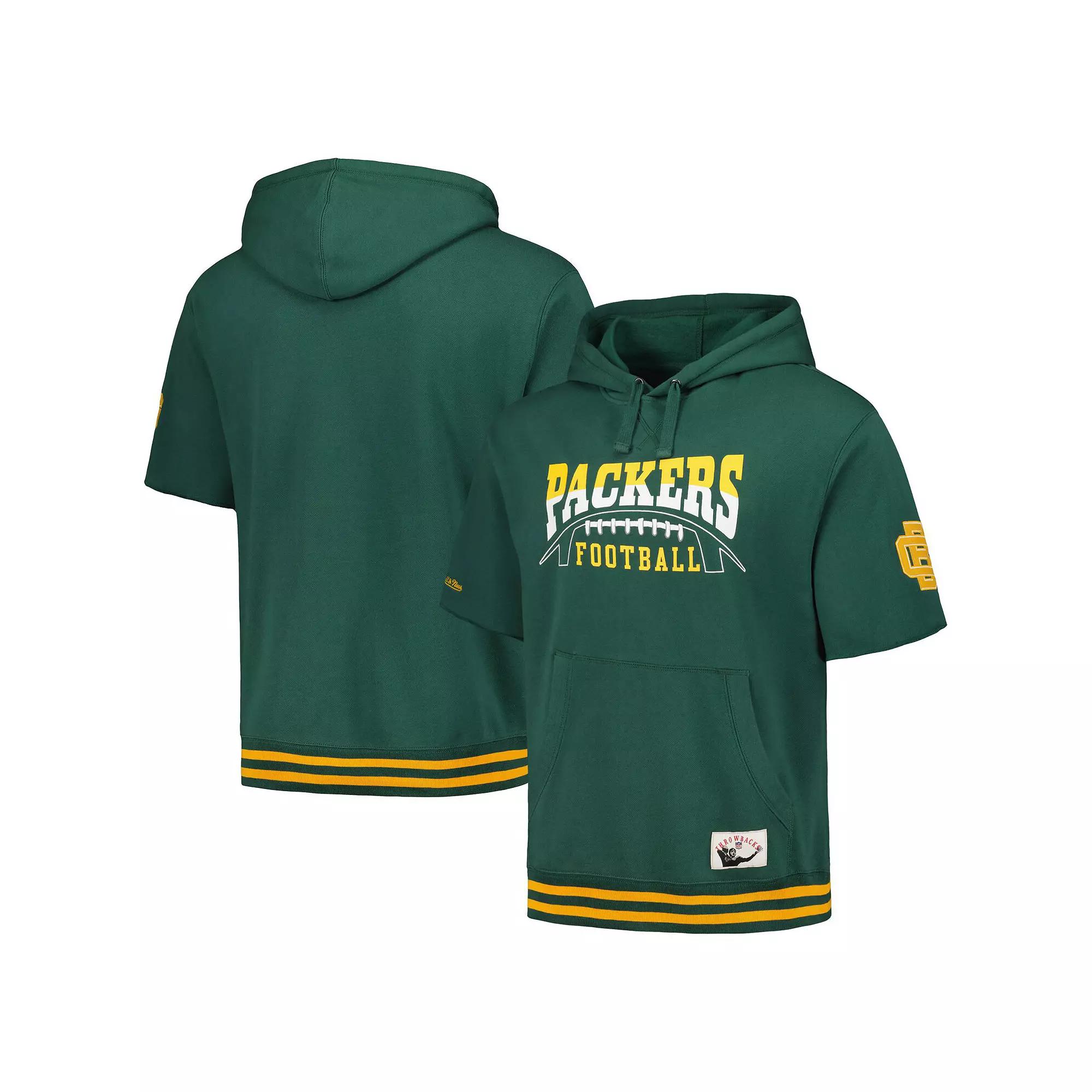 Men's Mitchell & Ness Green Green Bay Packers Pre-Game Short Sleeve Pullover Hoodie,  Product Image