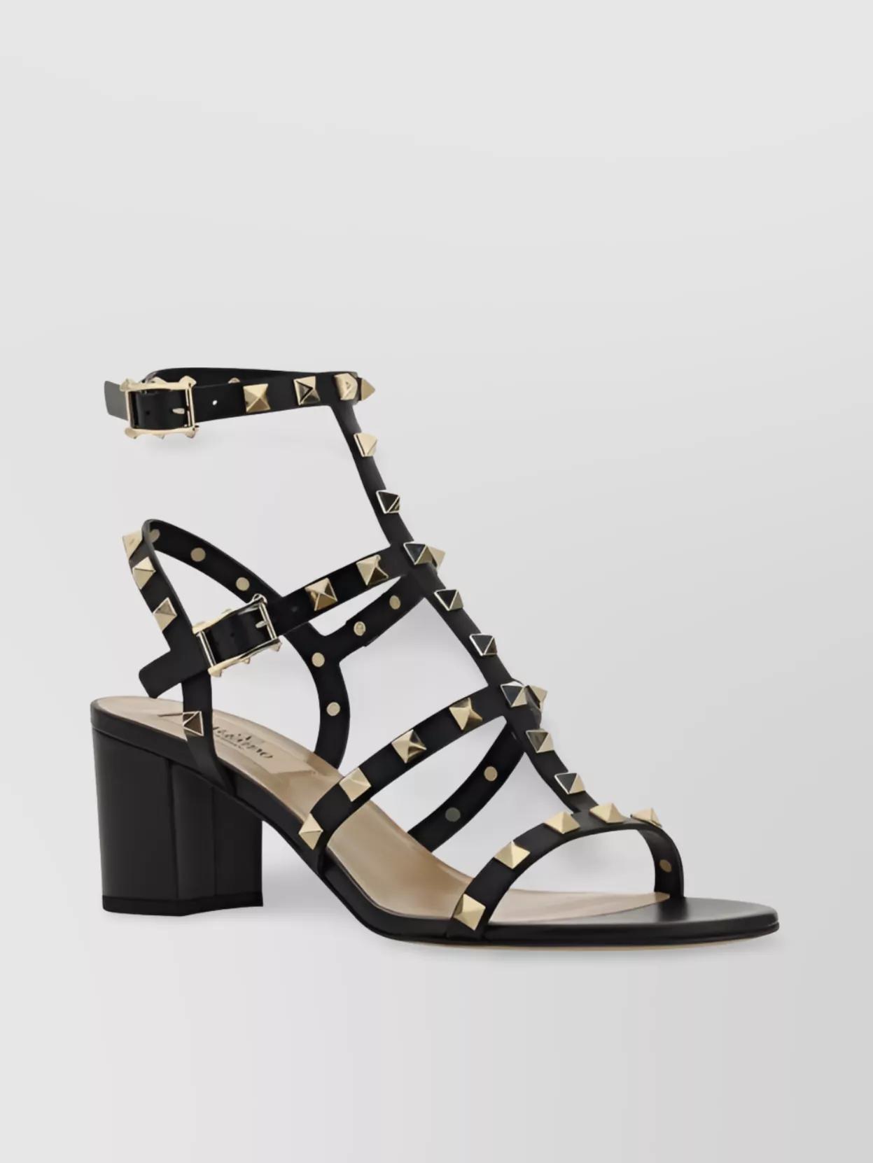 VALENTINO GARAVANI Valentino Rockstud Caged 90 Leather Ankle Strap Sandal In Black Product Image