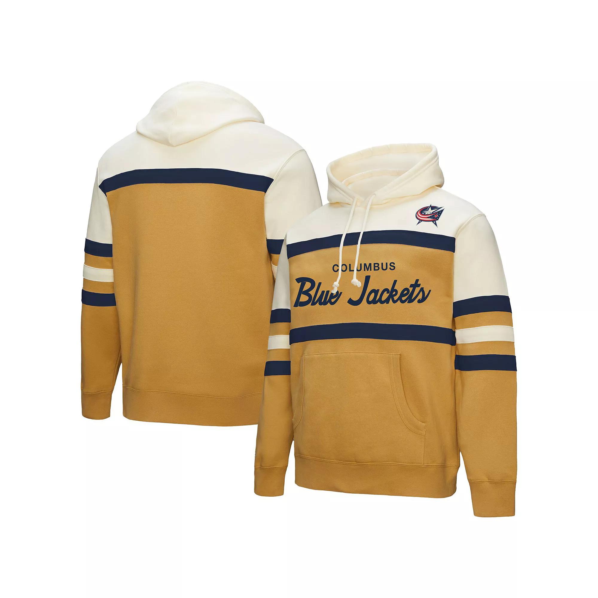 Men's Mitchell & Ness Gold/Cream Columbus Blue Jackets Head Coach Pullover Hoodie, Size: Medium Product Image