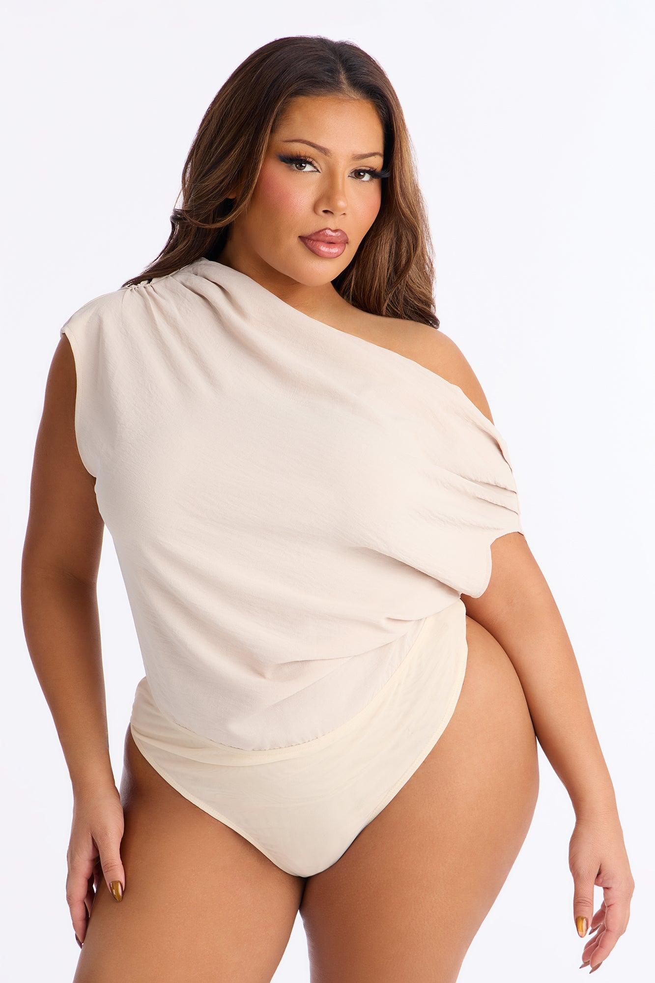 Rosemere One Shoulder Airflow Bodysuit - Beige Female Product Image