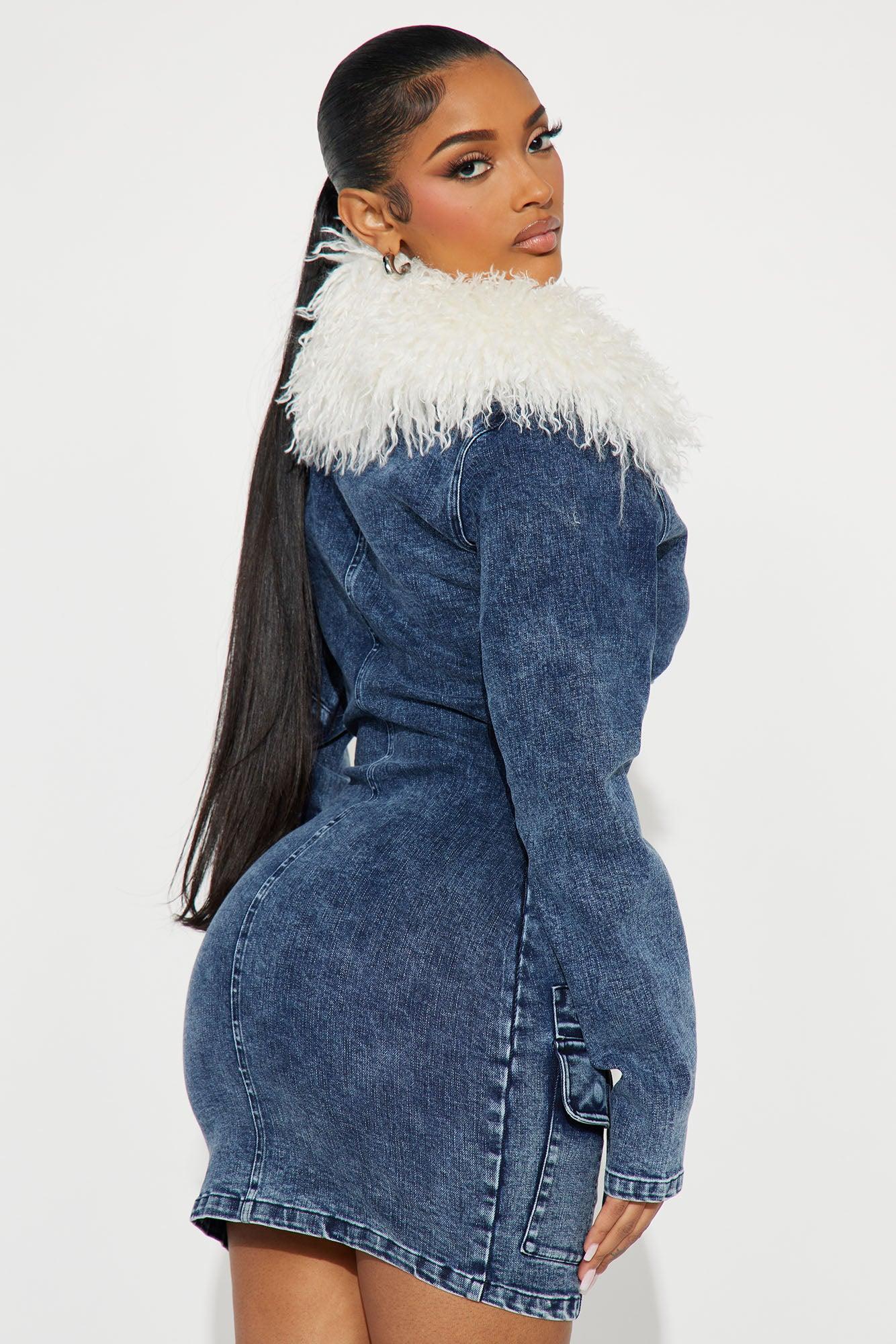 Out Of Pocket Stretch Denim Mini Dress - Medium Wash Product Image