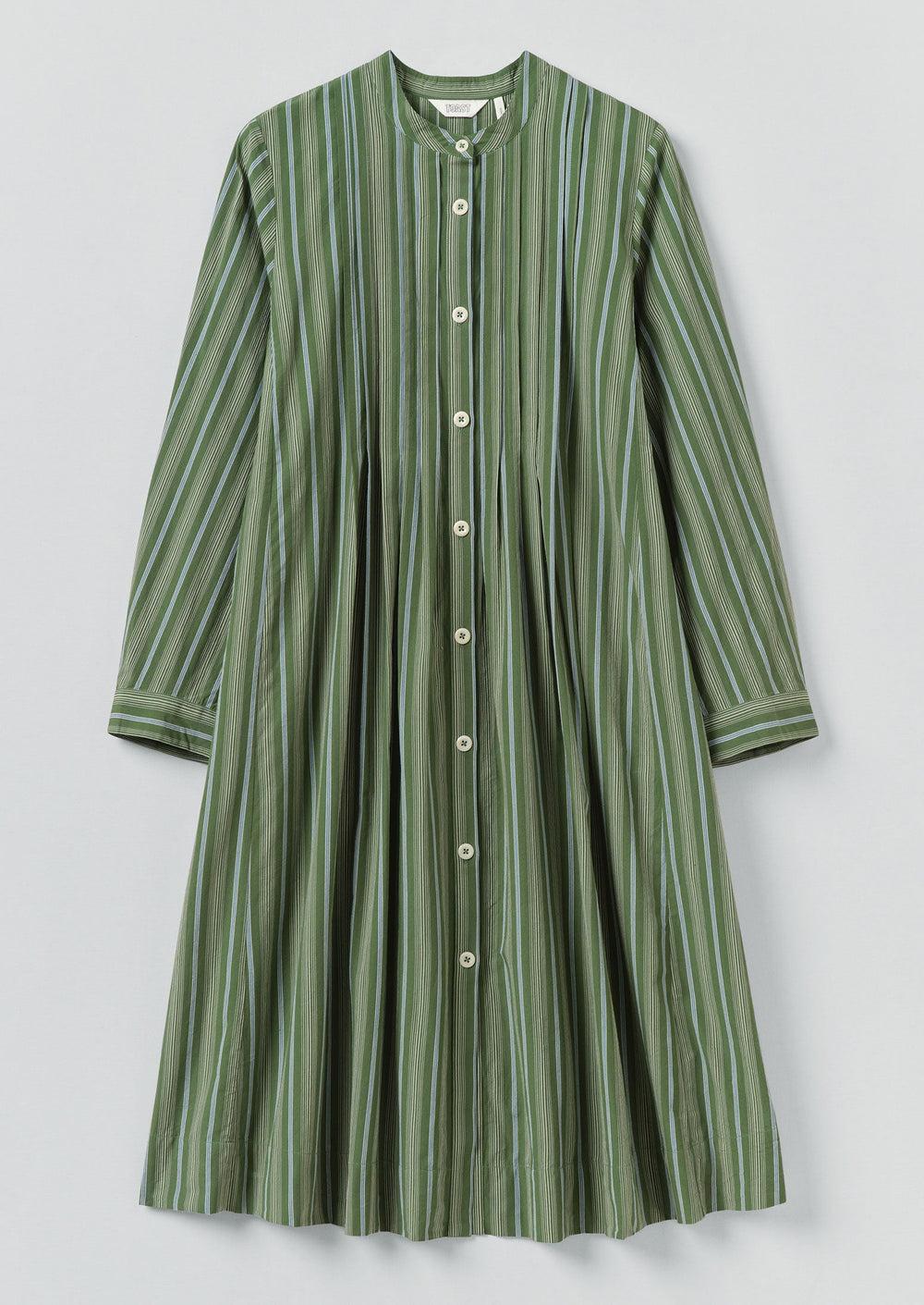 Sleepy Stripe Pintuck Dress | Forest Green Product Image