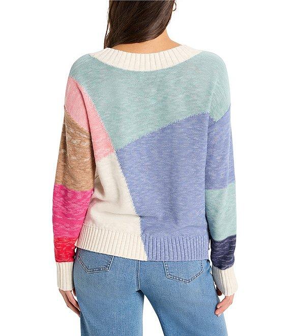 NIC + ZOE Knit Color Crossing Round Neck Long Sleeve Sweater Product Image