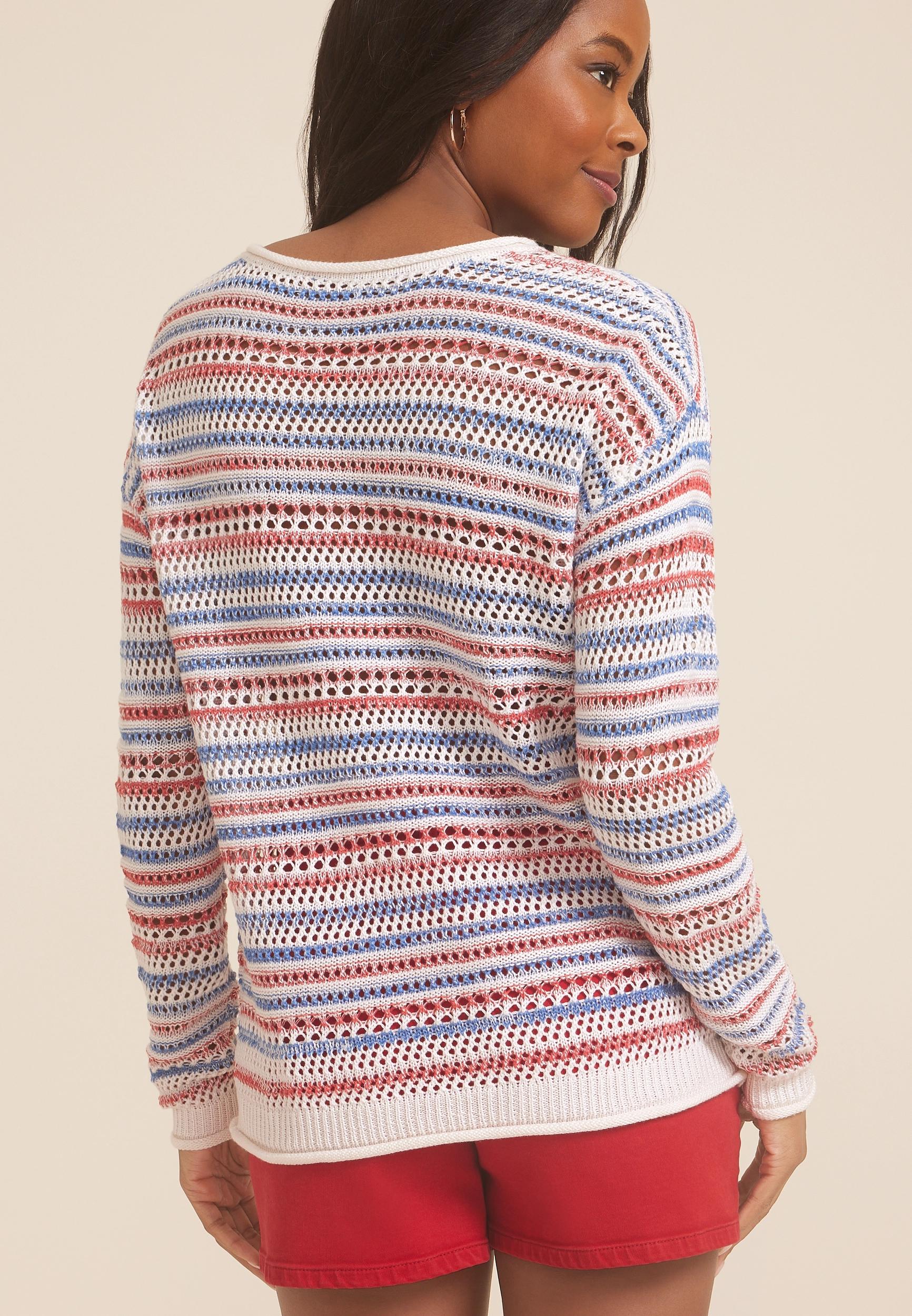 Americana Striped Open Stitch Sweater Product Image