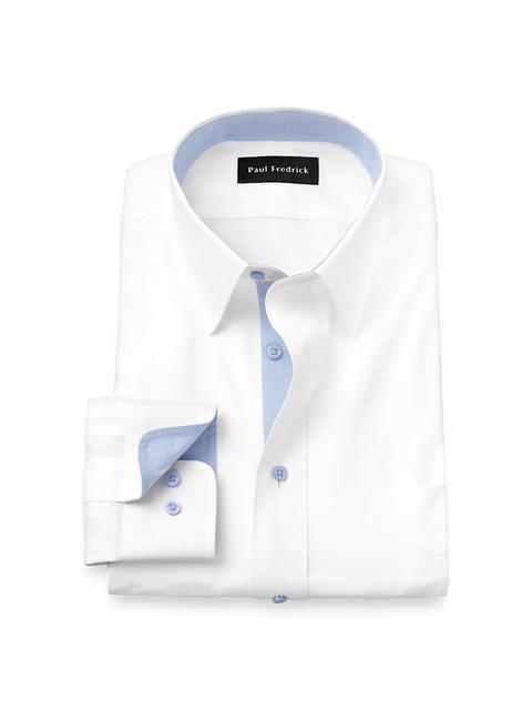 Comfort Stretch Non-Iron Solid Dress Shirt With Contrast Trim - White/blue Product Image